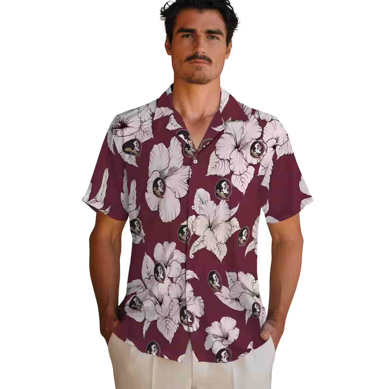 florida state seminoles hibiscus blooms garnet white hawaiian shirt fashion forward