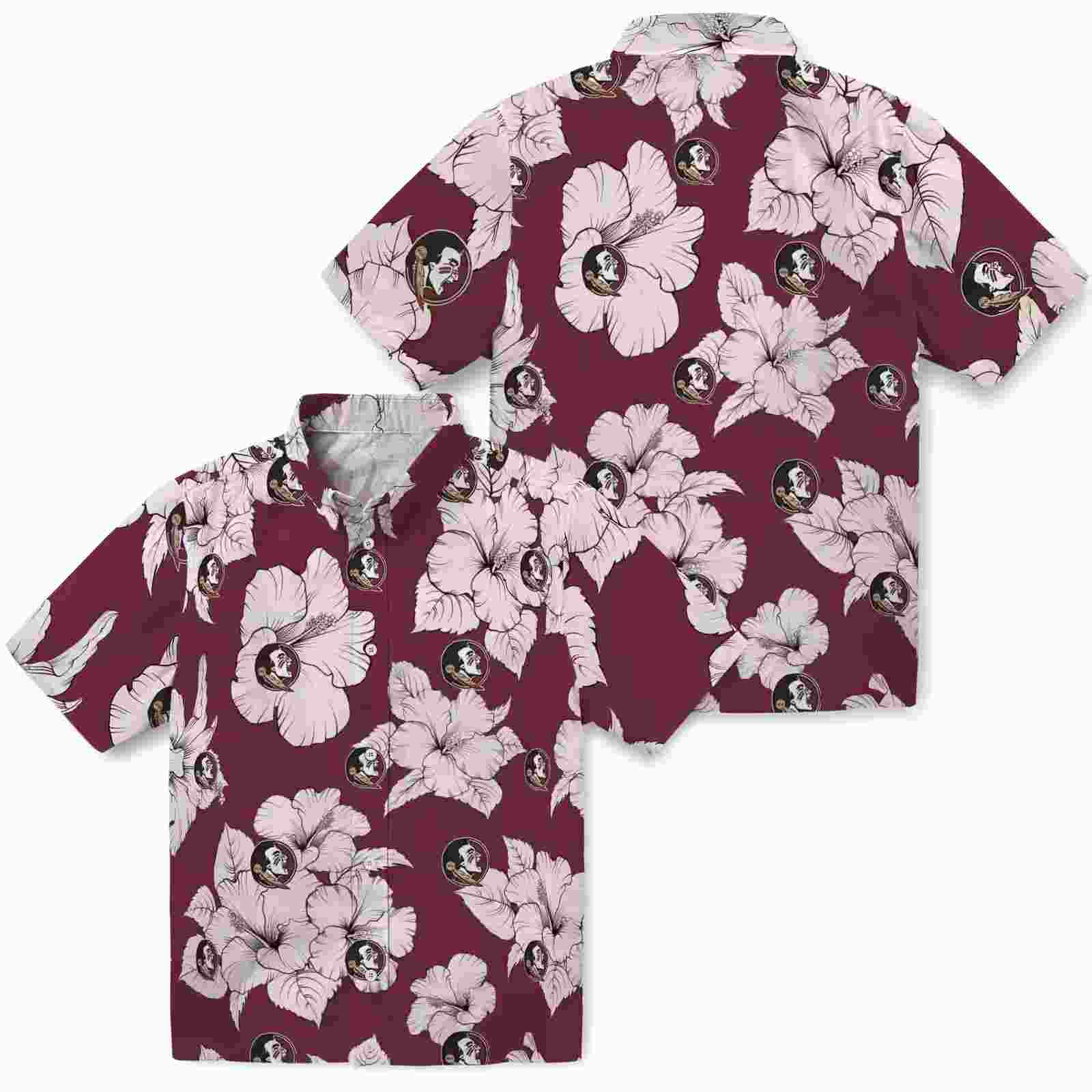 florida state seminoles hibiscus blooms garnet white hawaiian shirt high quality