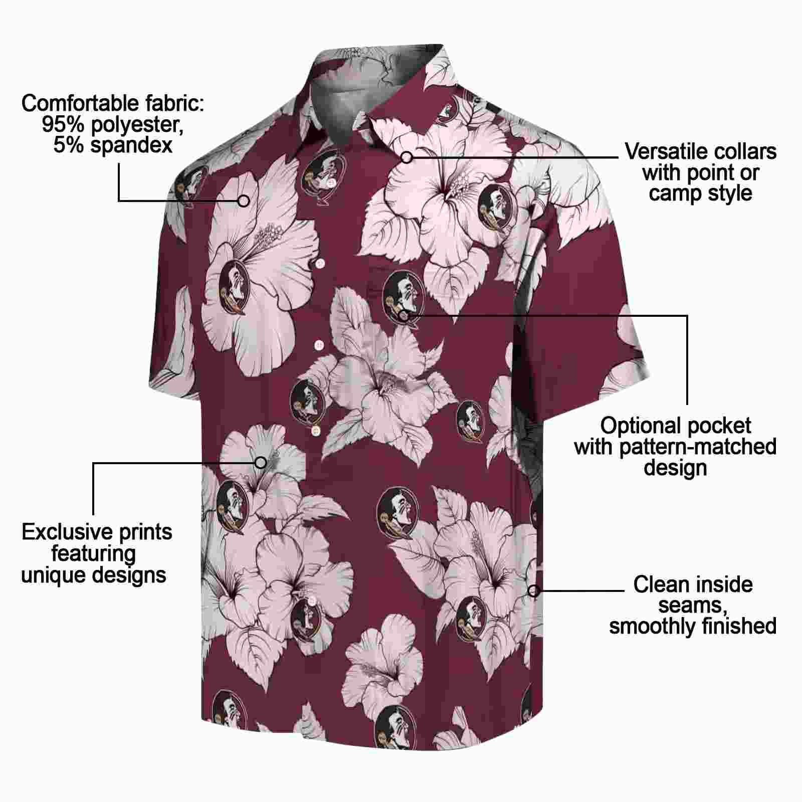 florida state seminoles hibiscus blooms garnet white hawaiian shirt new arrival