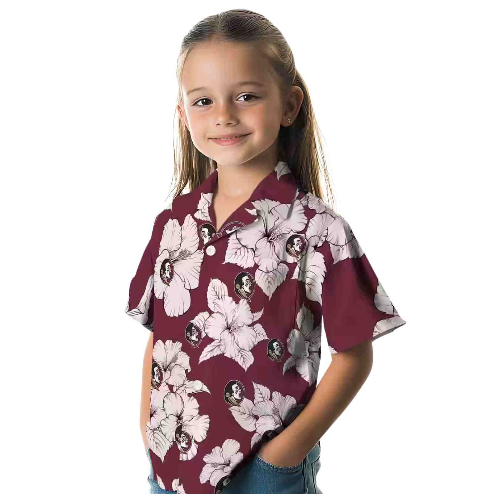 florida state seminoles hibiscus blooms garnet white hawaiian shirt premium grade