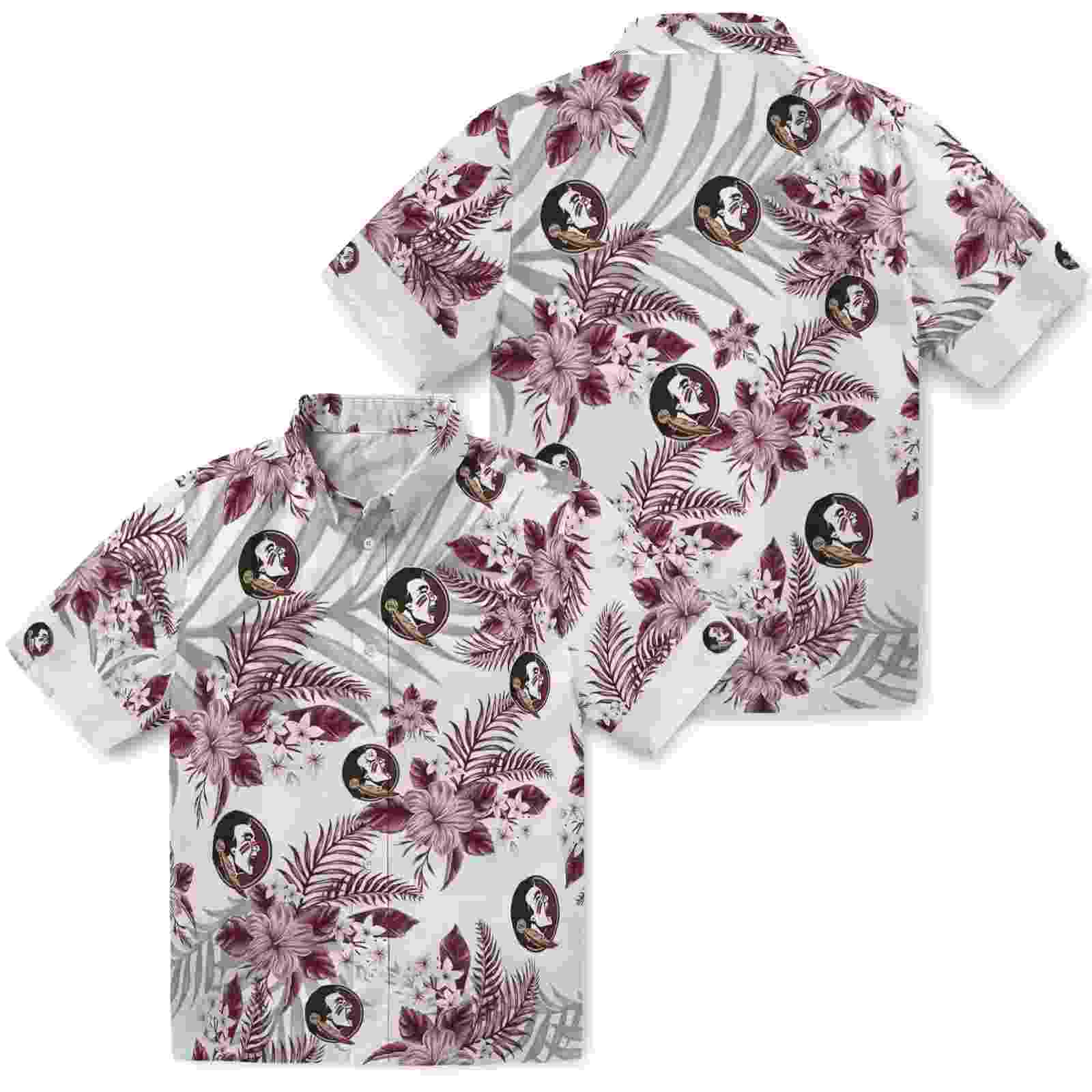 florida state seminoles hibiscus palm leaves garnet white hawaiian shirt high quality