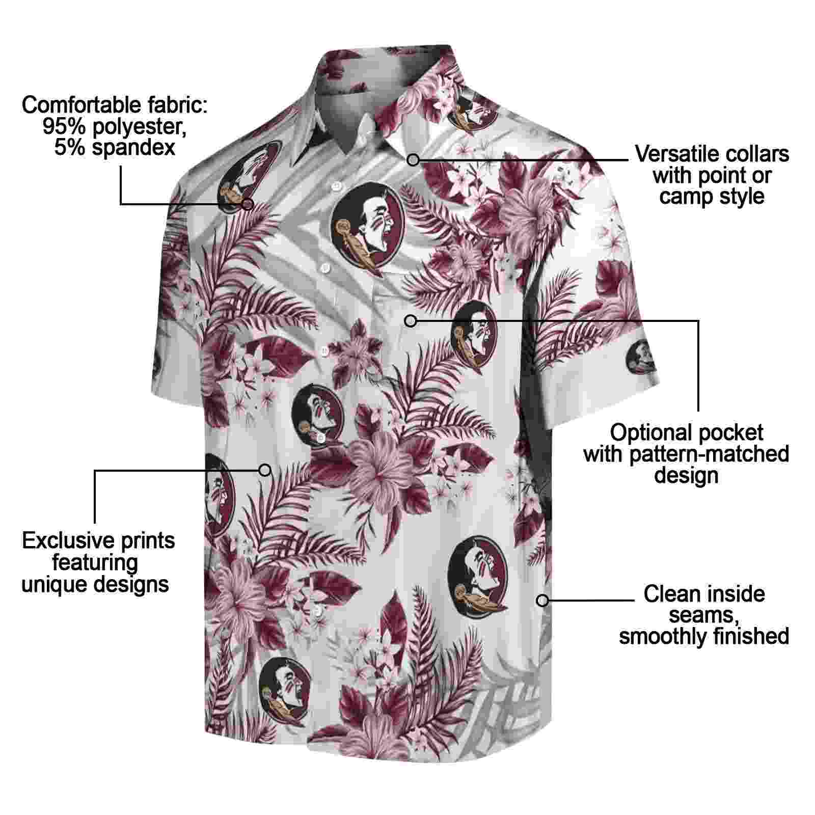 florida state seminoles hibiscus palm leaves garnet white hawaiian shirt new arrival