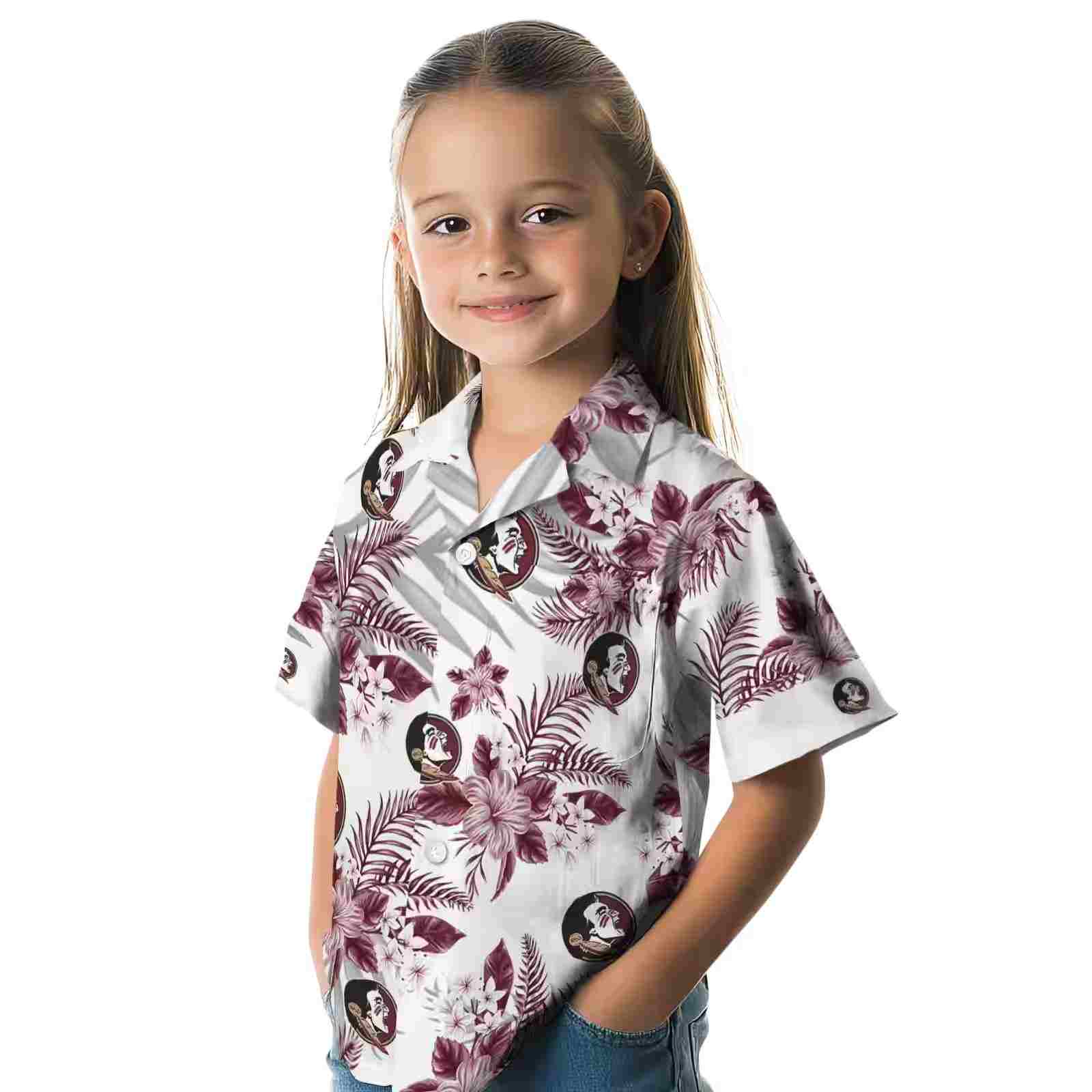 florida state seminoles hibiscus palm leaves garnet white hawaiian shirt premium grade