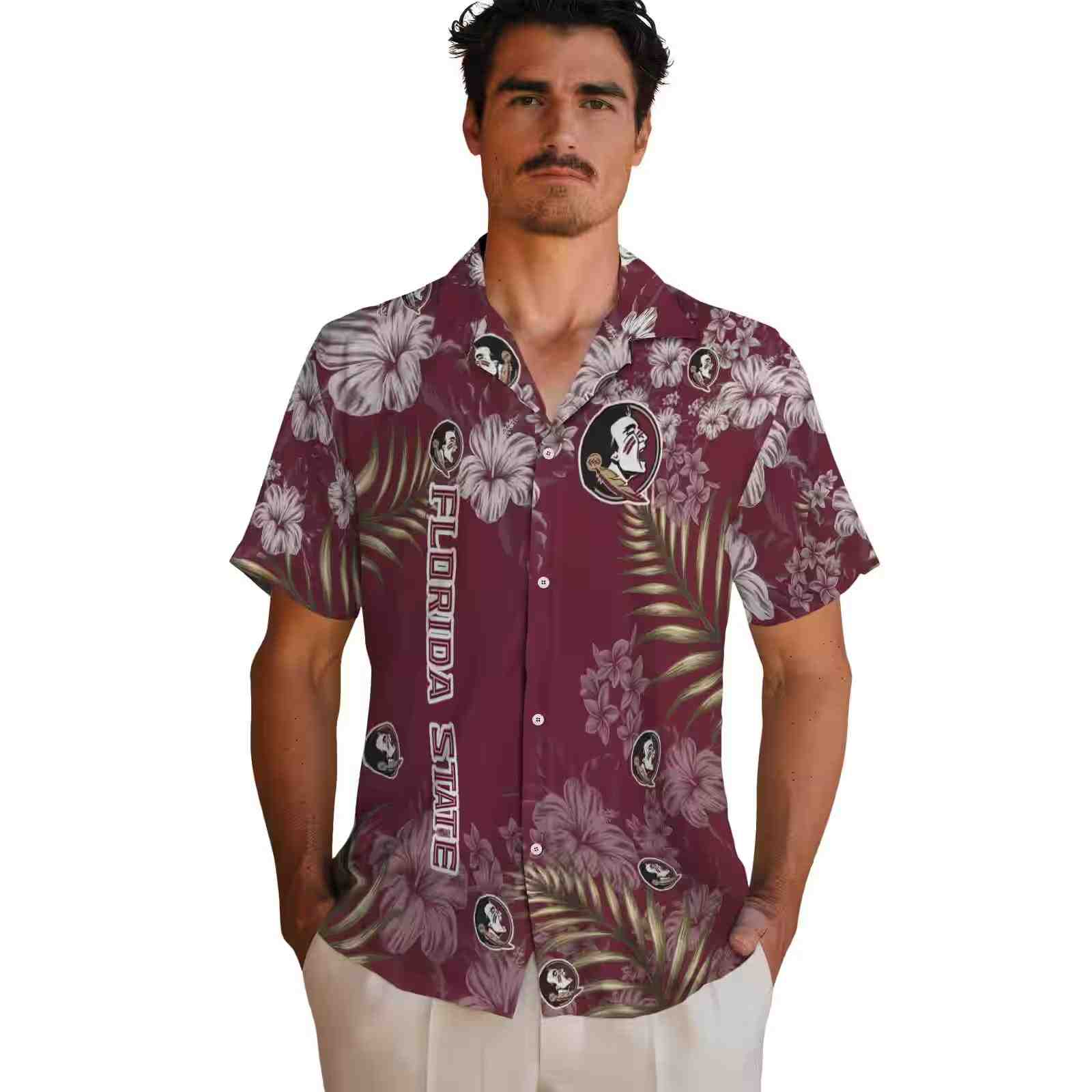 florida state seminoles hibiscus print garnet hawaiian shirt fashion forward