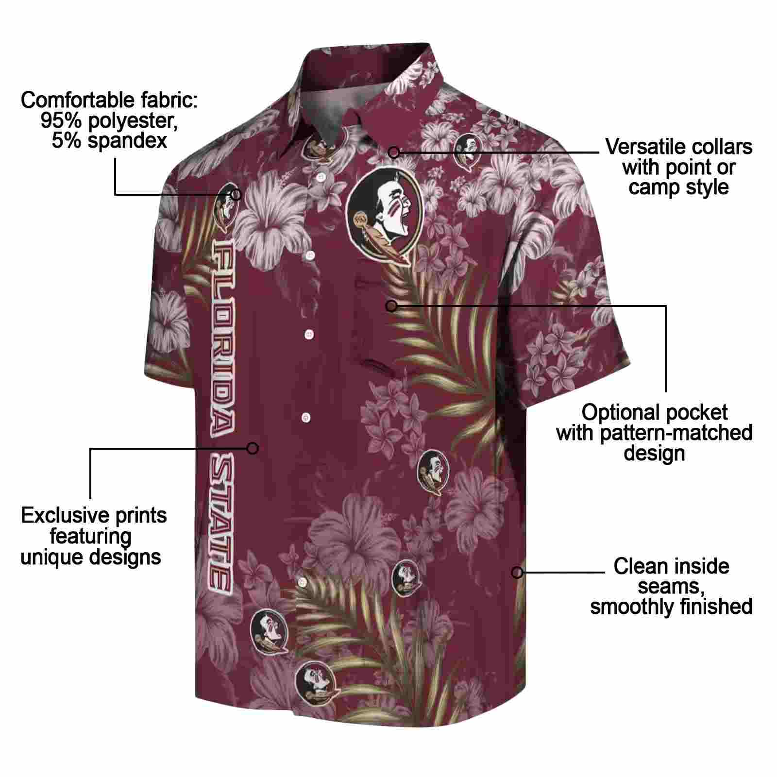 florida state seminoles hibiscus print garnet hawaiian shirt new arrival