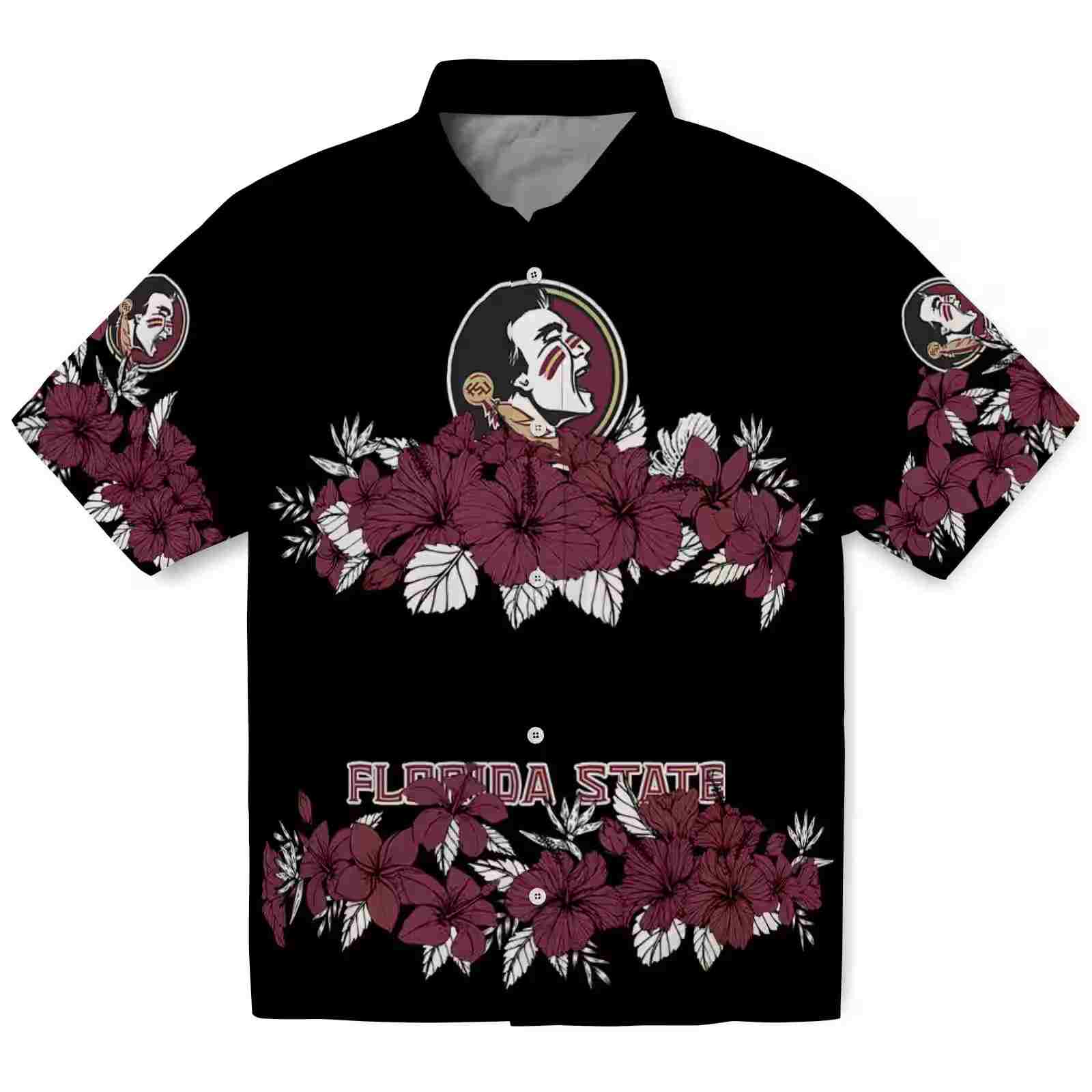 Florida State Seminoles Hibiscus Stripe Garnet Black Hawaiian Shirt