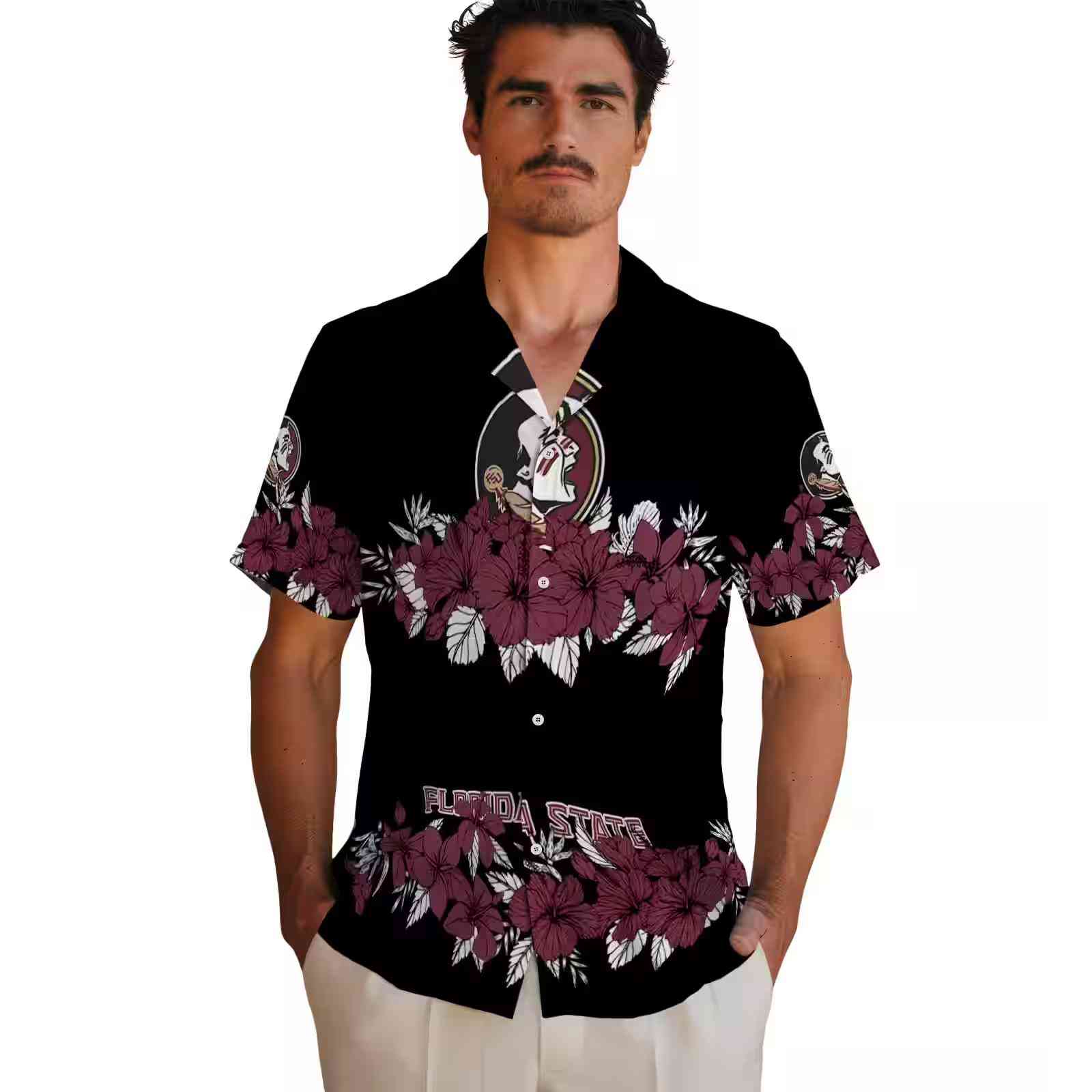 florida state seminoles hibiscus stripe garnet black hawaiian shirt fashion forward