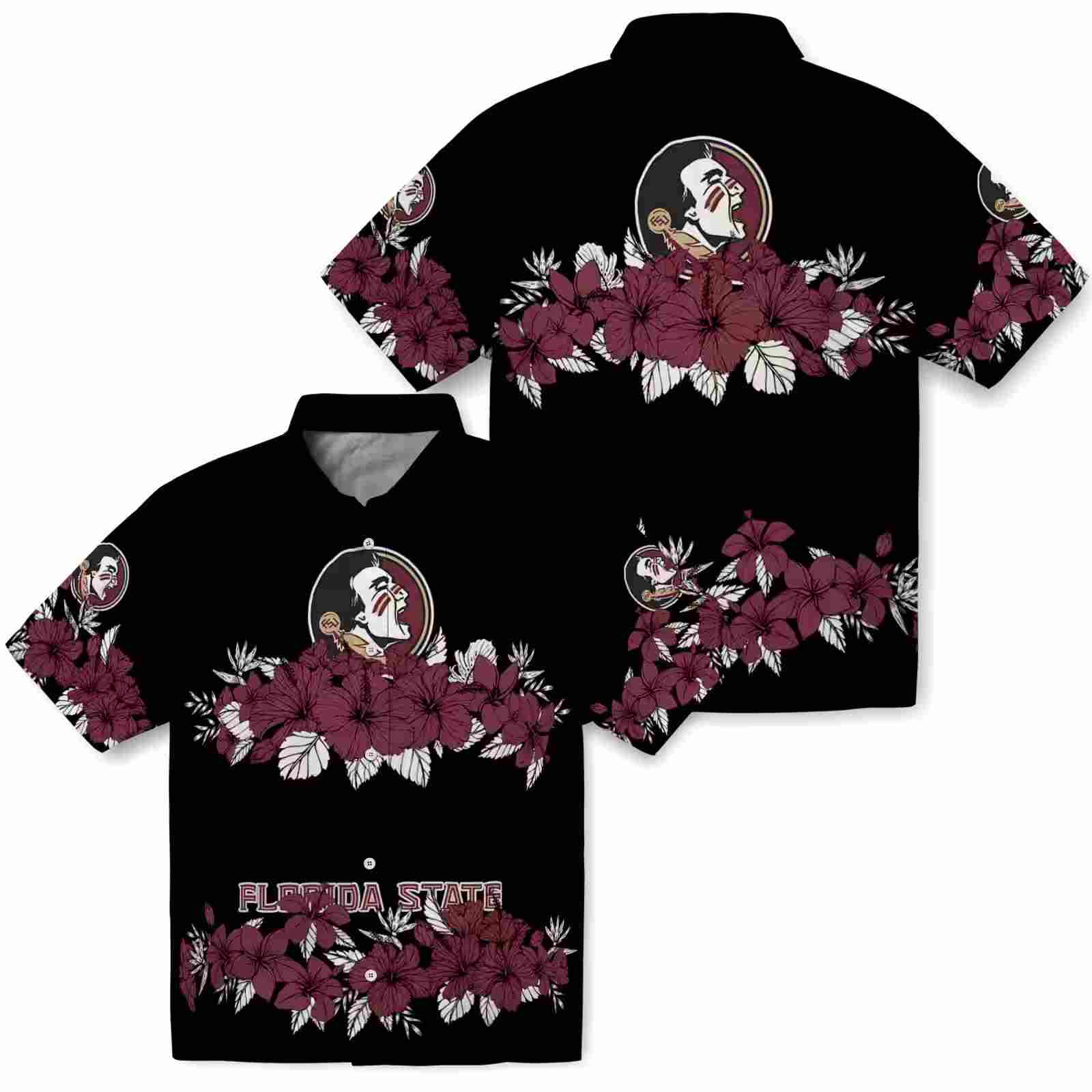 florida state seminoles hibiscus stripe garnet black hawaiian shirt high quality