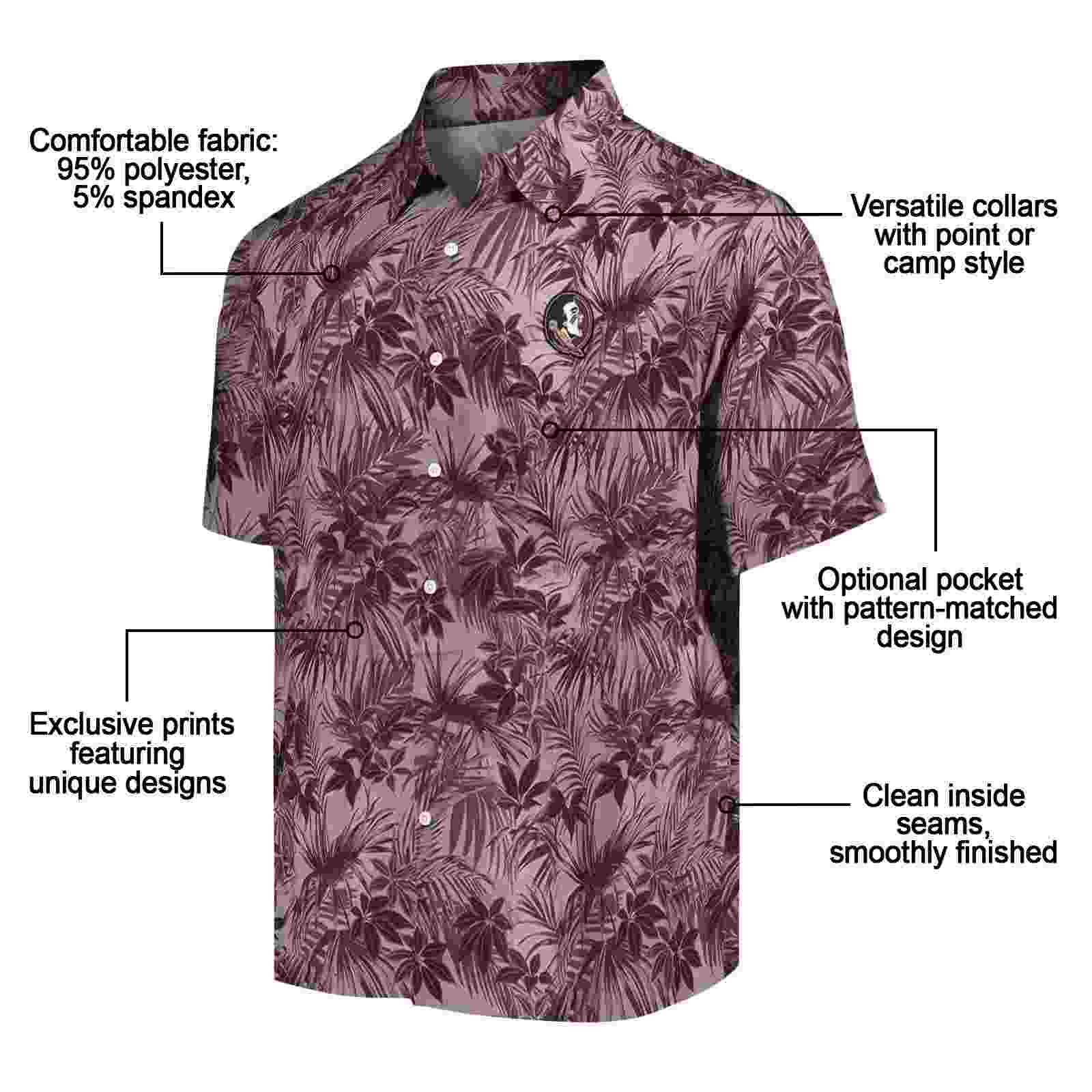 florida state seminoles leafy pattern garnet hawaiian shirt new arrival