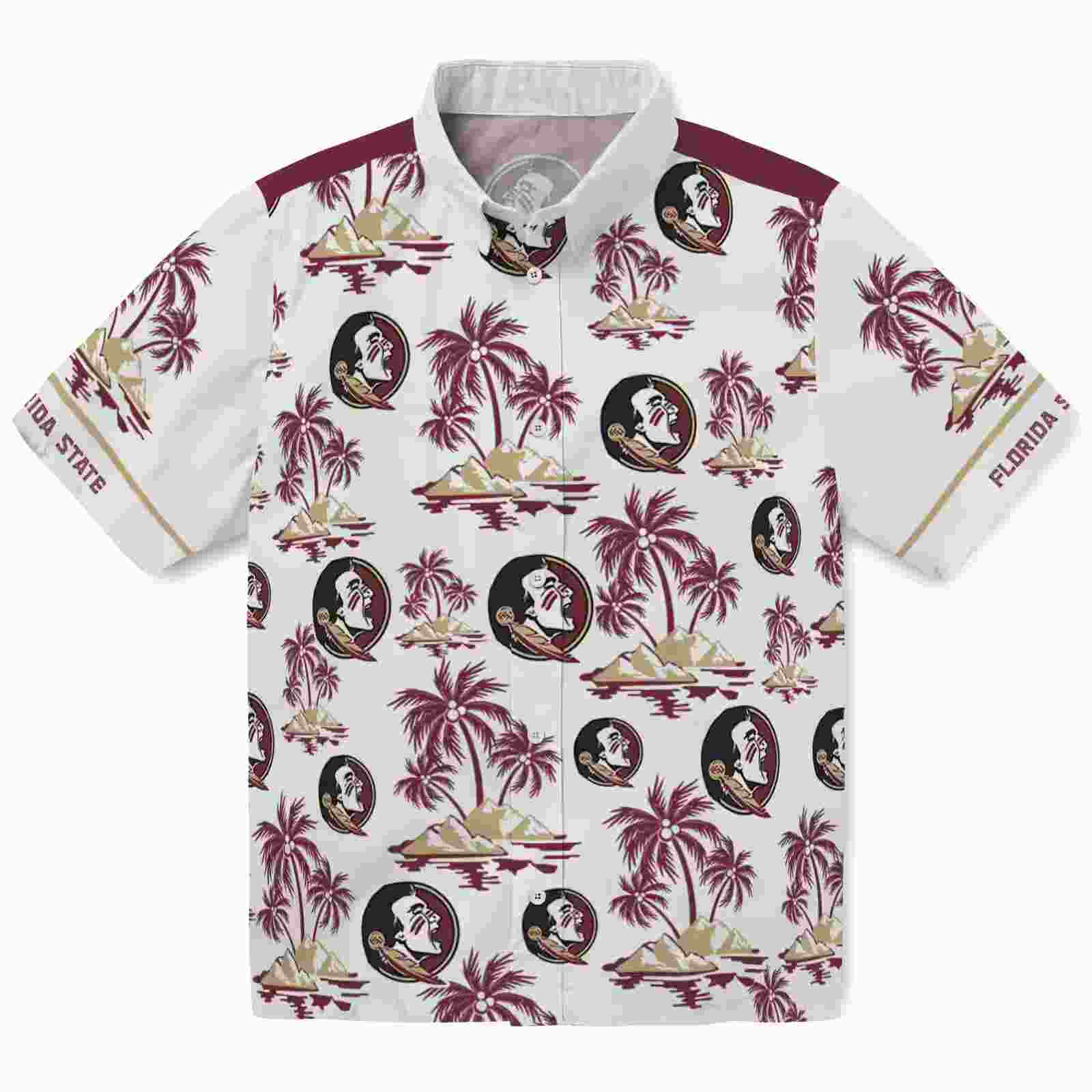 Florida State Seminoles Palm Island Print Garnet White Hawaiian Shirt