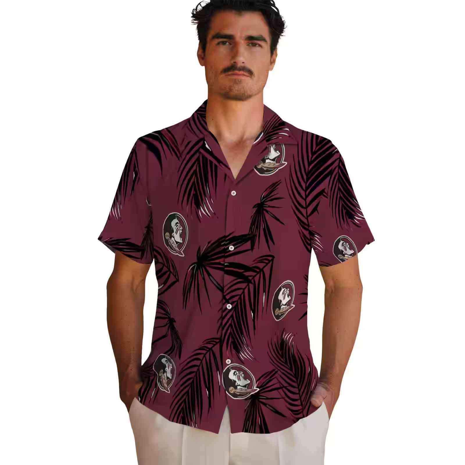 florida state seminoles palm leaf garnet hawaiian shirt fashion forward