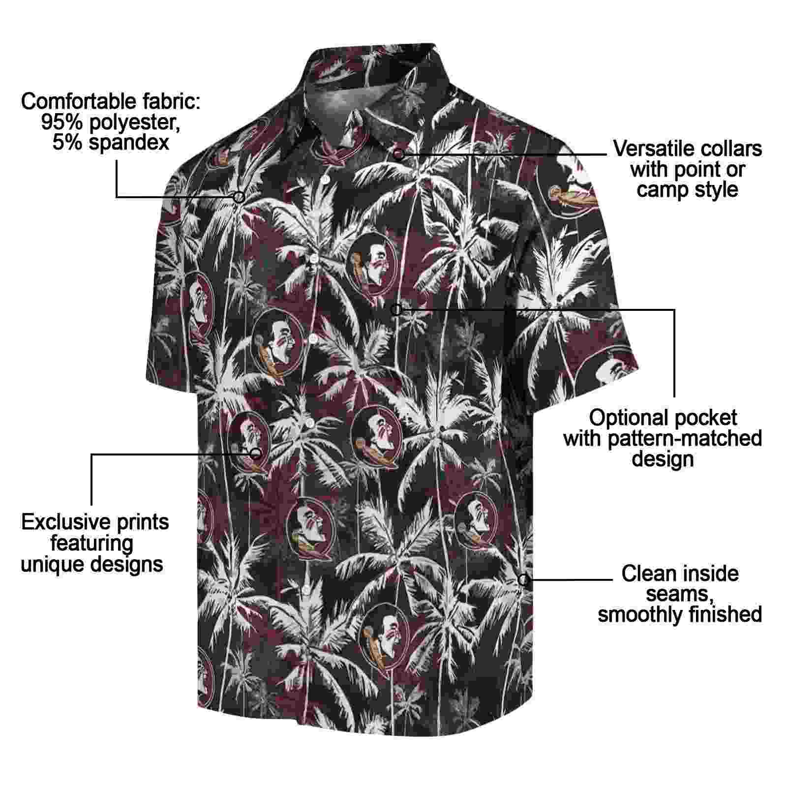 florida state seminoles palm pattern garnet black hawaiian shirt new arrival