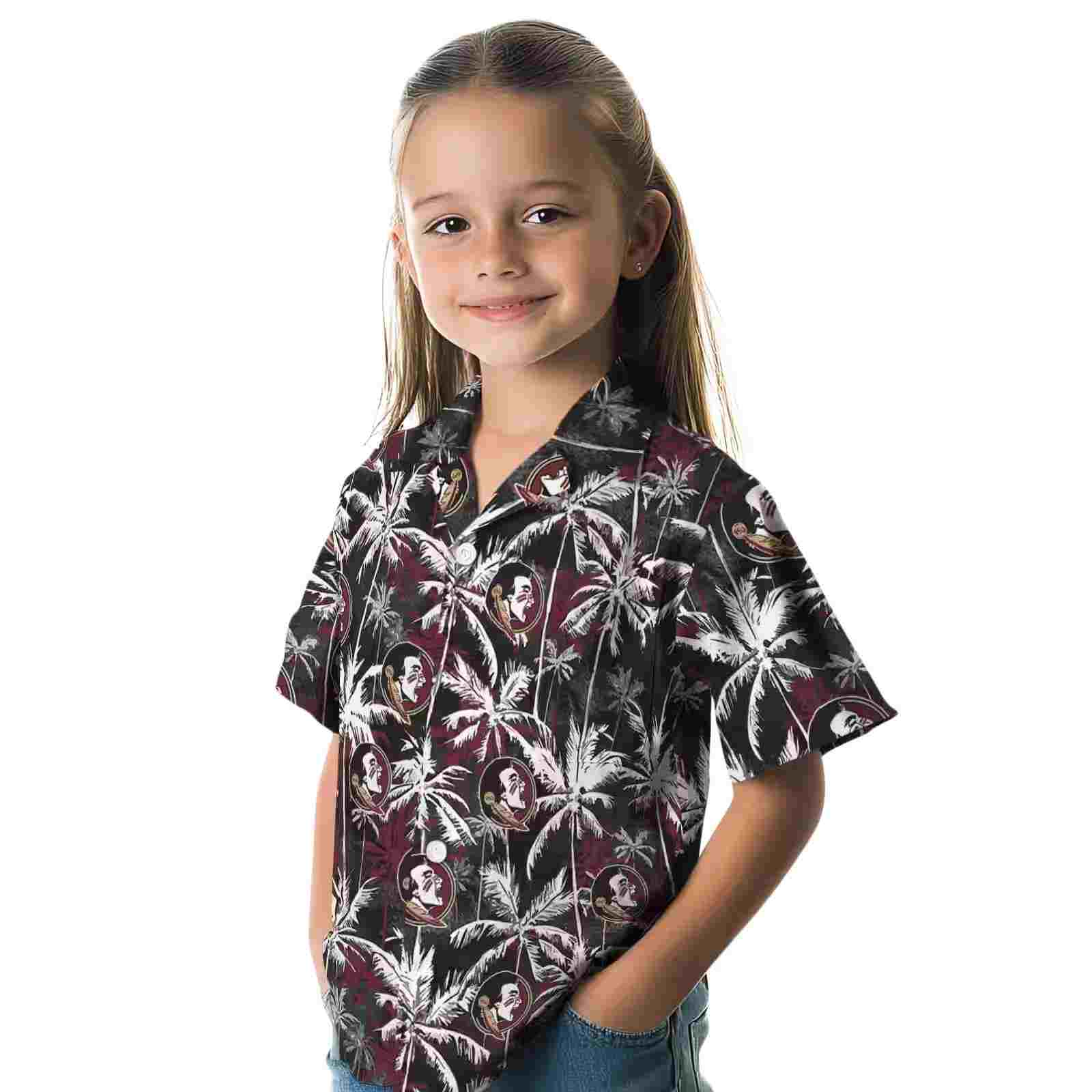 florida state seminoles palm pattern garnet black hawaiian shirt premium grade