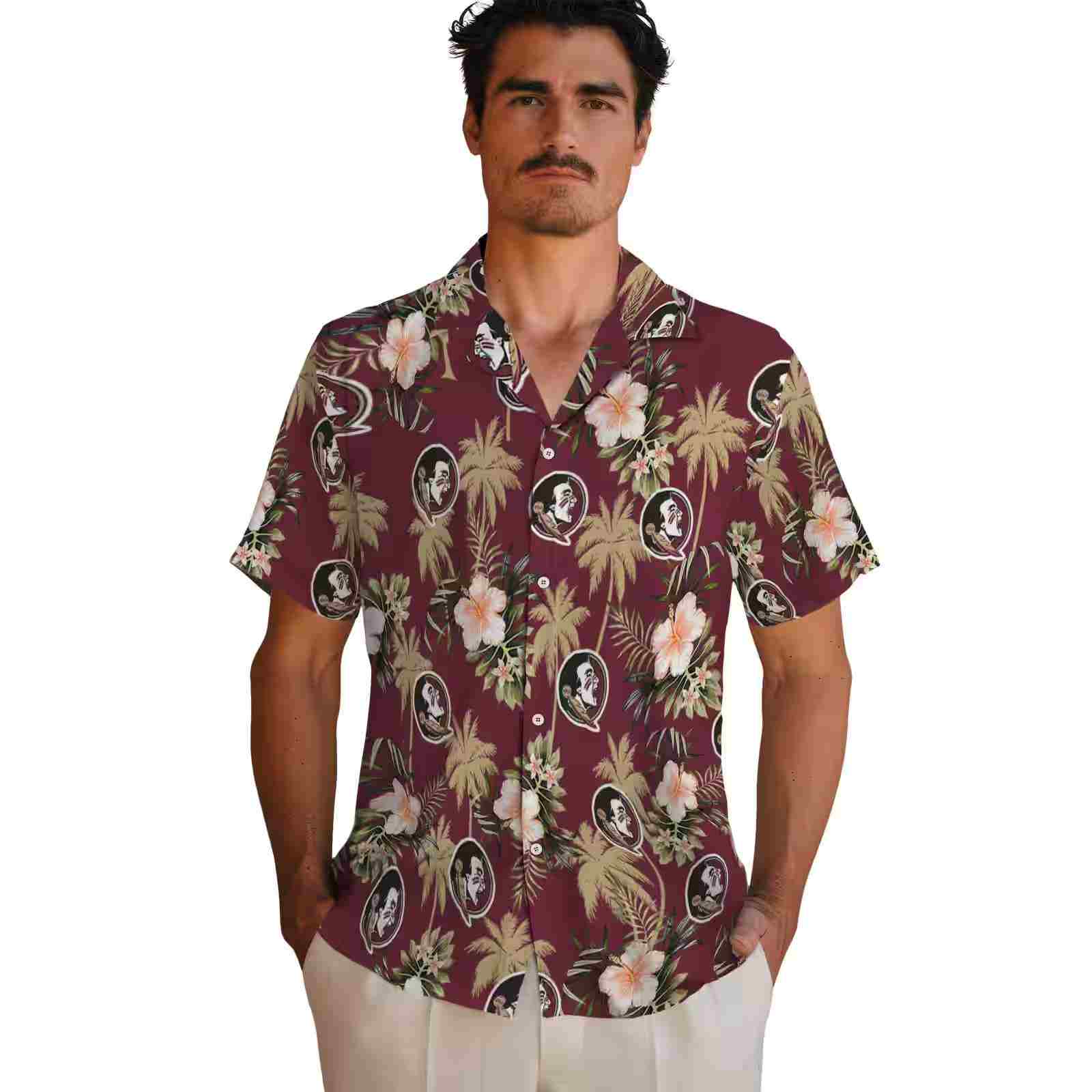 florida state seminoles palm tree flower garnet hawaiian shirt fashion forward