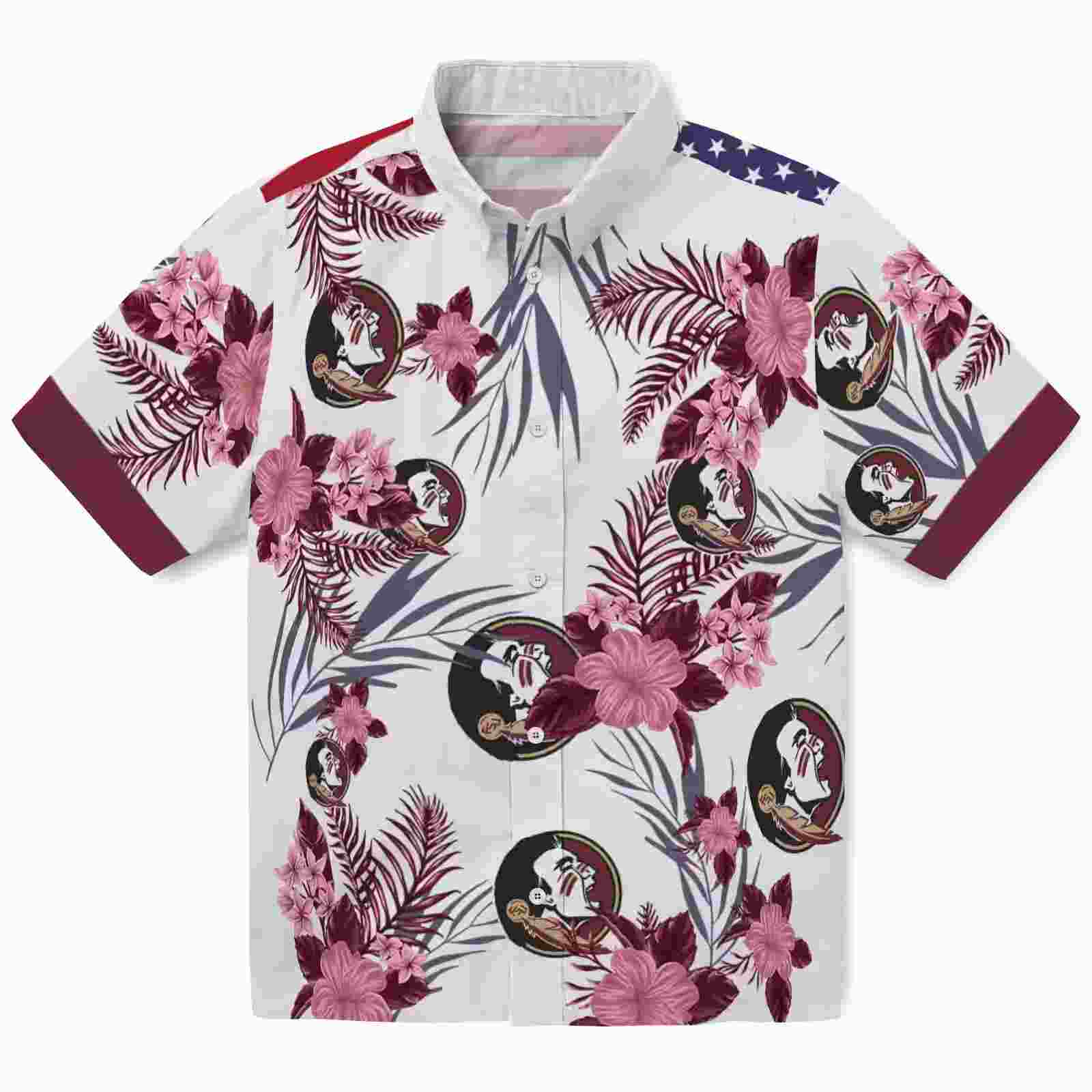 Florida State Seminoles Patriotic Hibiscus Design Garnet White Hawaiian Shirt