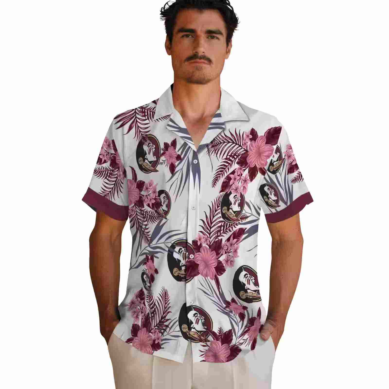 florida state seminoles patriotic hibiscus design garnet white hawaiian shirt fashion forward