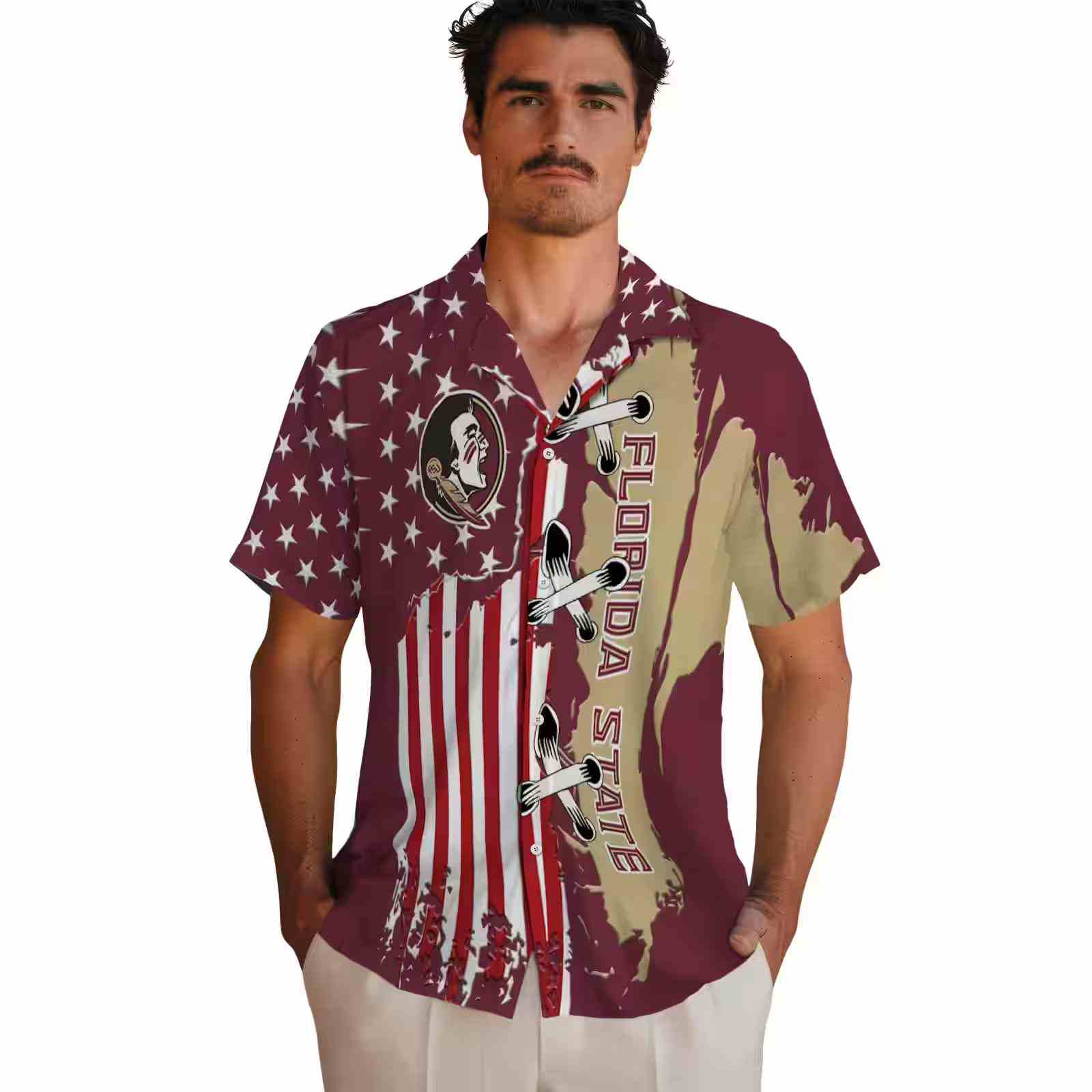 florida state seminoles stitched flag garnet hawaiian shirt fashion forward