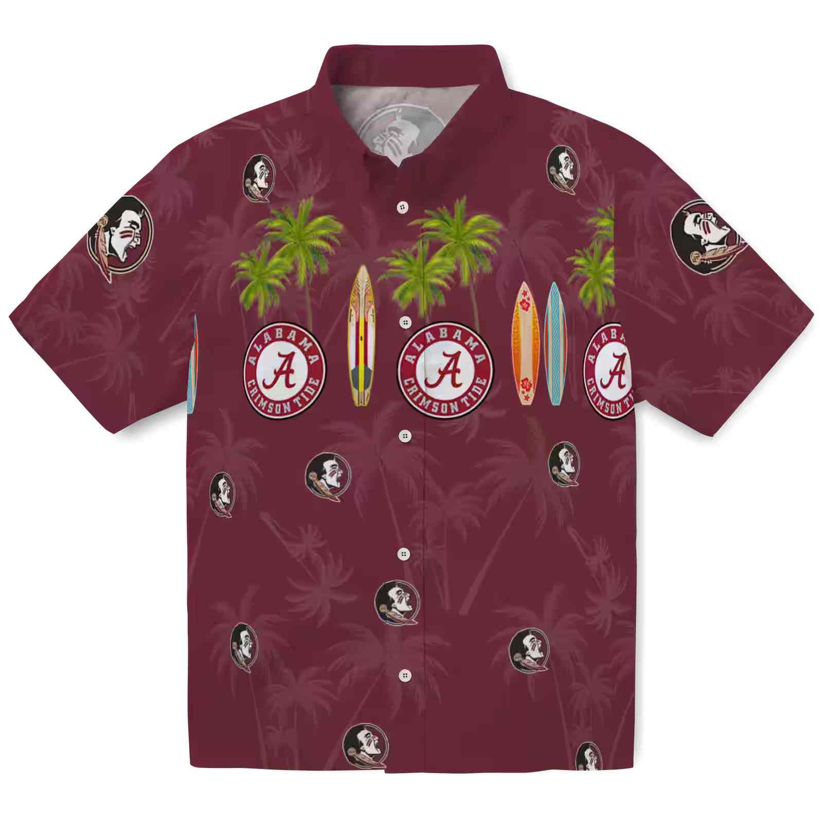 Florida State Seminoles Surfboard Palm Garnet Hawaiian Shirt