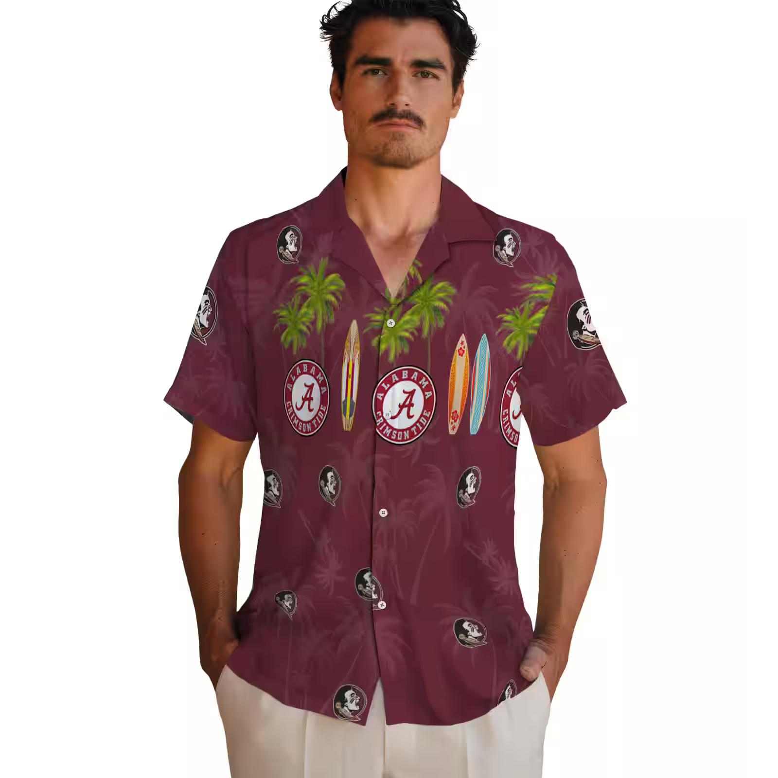 florida state seminoles surfboard palm garnet hawaiian shirt fashion forward