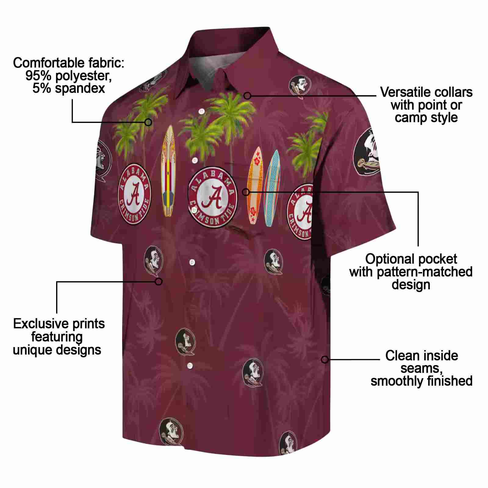 florida state seminoles surfboard palm garnet hawaiian shirt new arrival