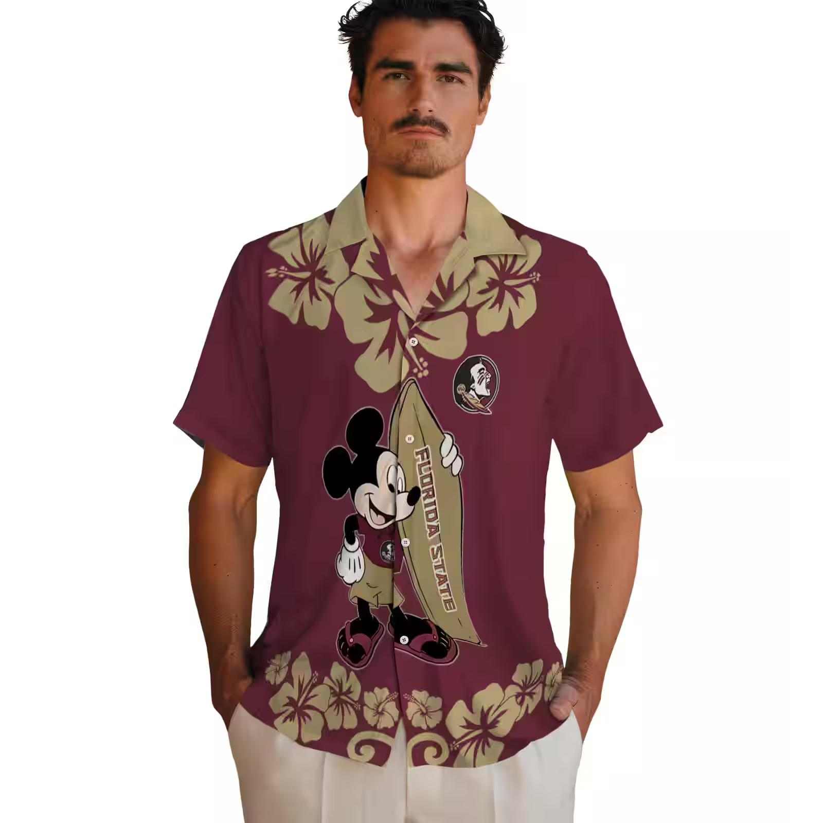 florida state seminoles surfing mickey garnet hawaiian shirt fashion forward