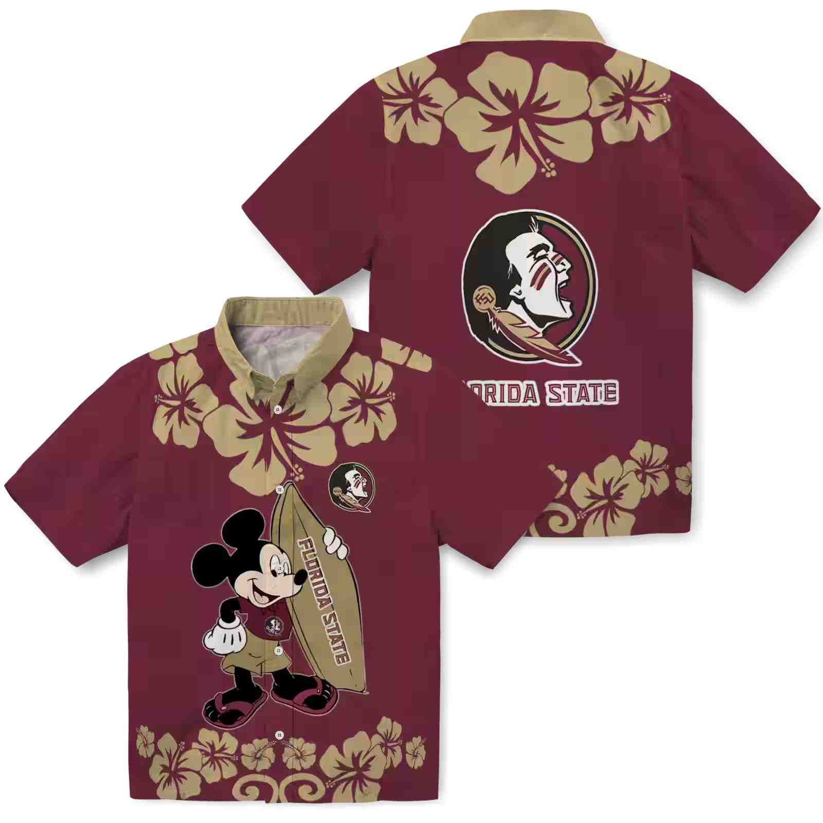 florida state seminoles surfing mickey garnet hawaiian shirt high quality