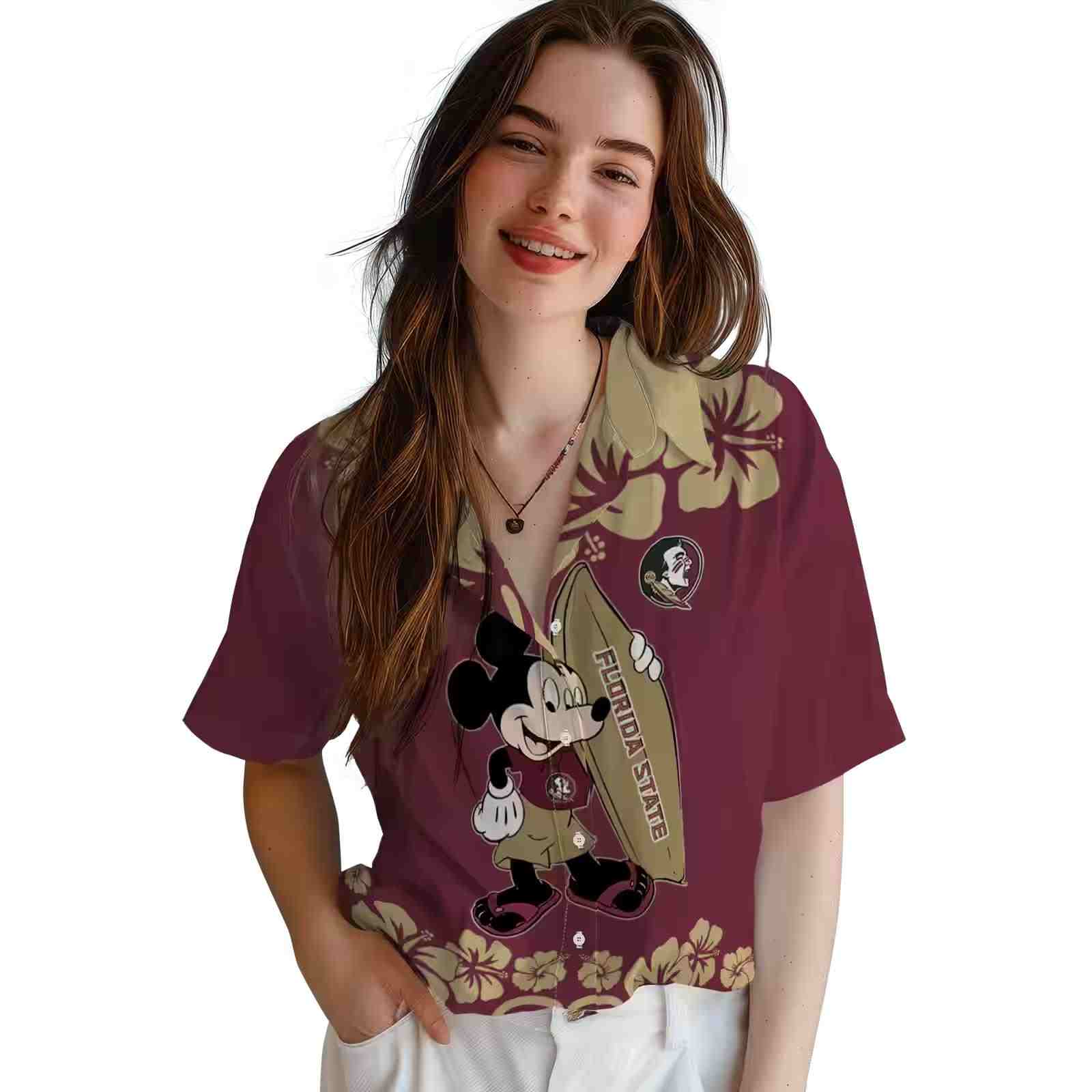 florida state seminoles surfing mickey garnet hawaiian shirt latest model