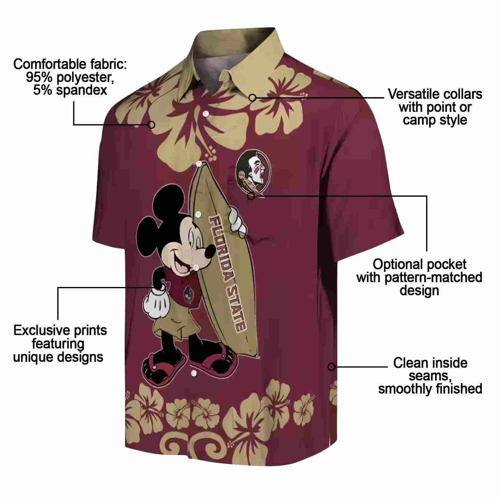 florida state seminoles surfing mickey garnet hawaiian shirt new arrival