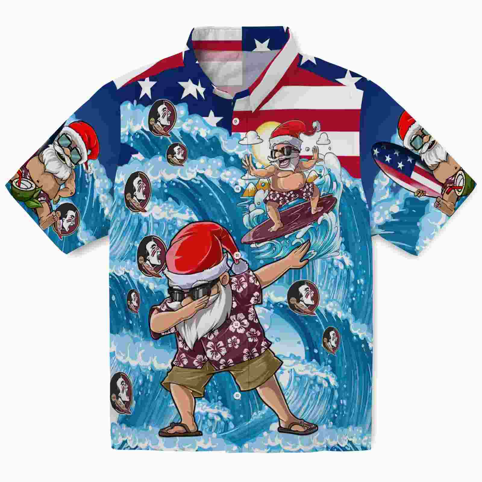 Florida State Seminoles Surfing Santa Blue Hawaiian Shirt