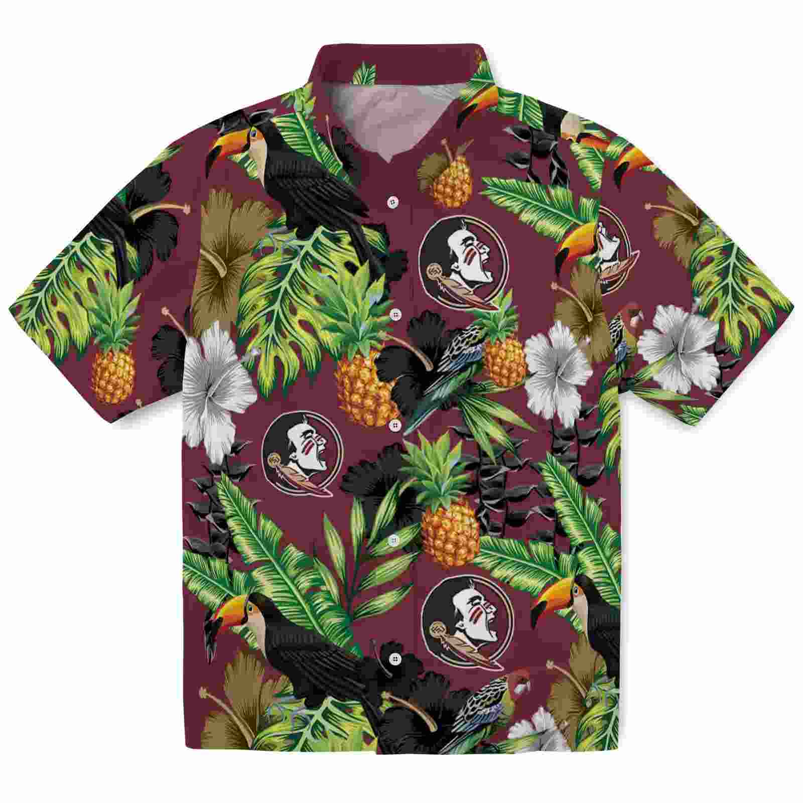 Florida State Seminoles Toucan Hibiscus Pineapple Garnet Green Hawaiian Shirt