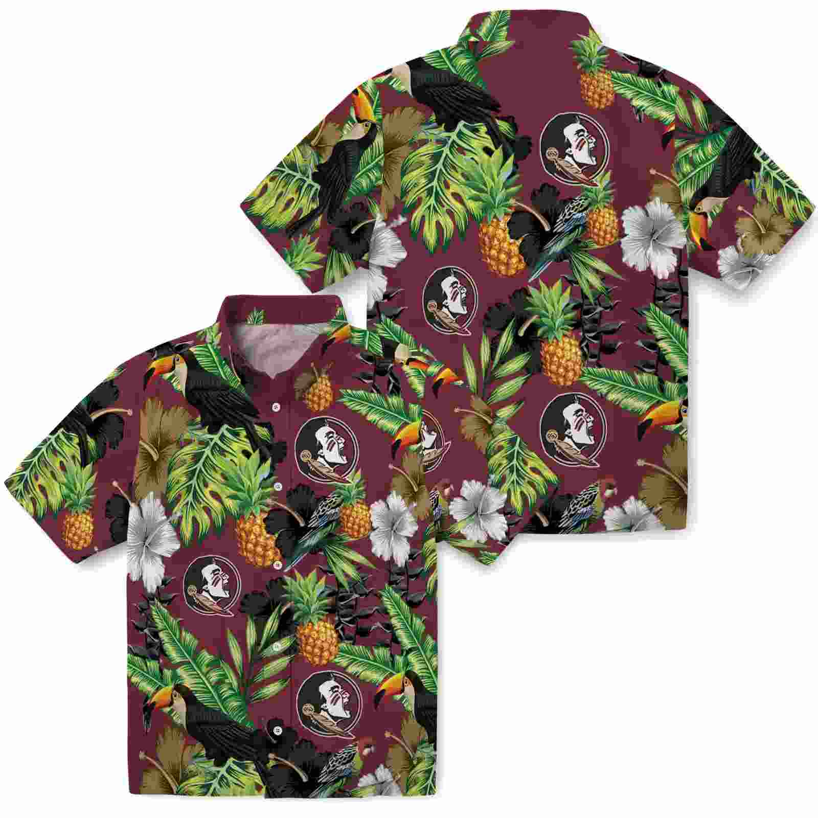 florida state seminoles toucan hibiscus pineapple garnet green hawaiian shirt high quality