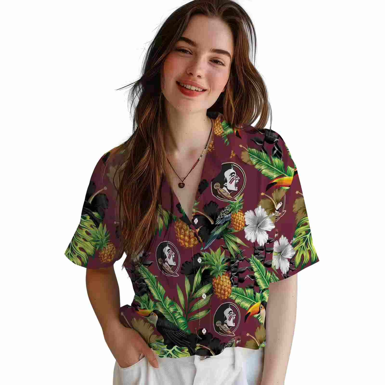 florida state seminoles toucan hibiscus pineapple garnet green hawaiian shirt latest model