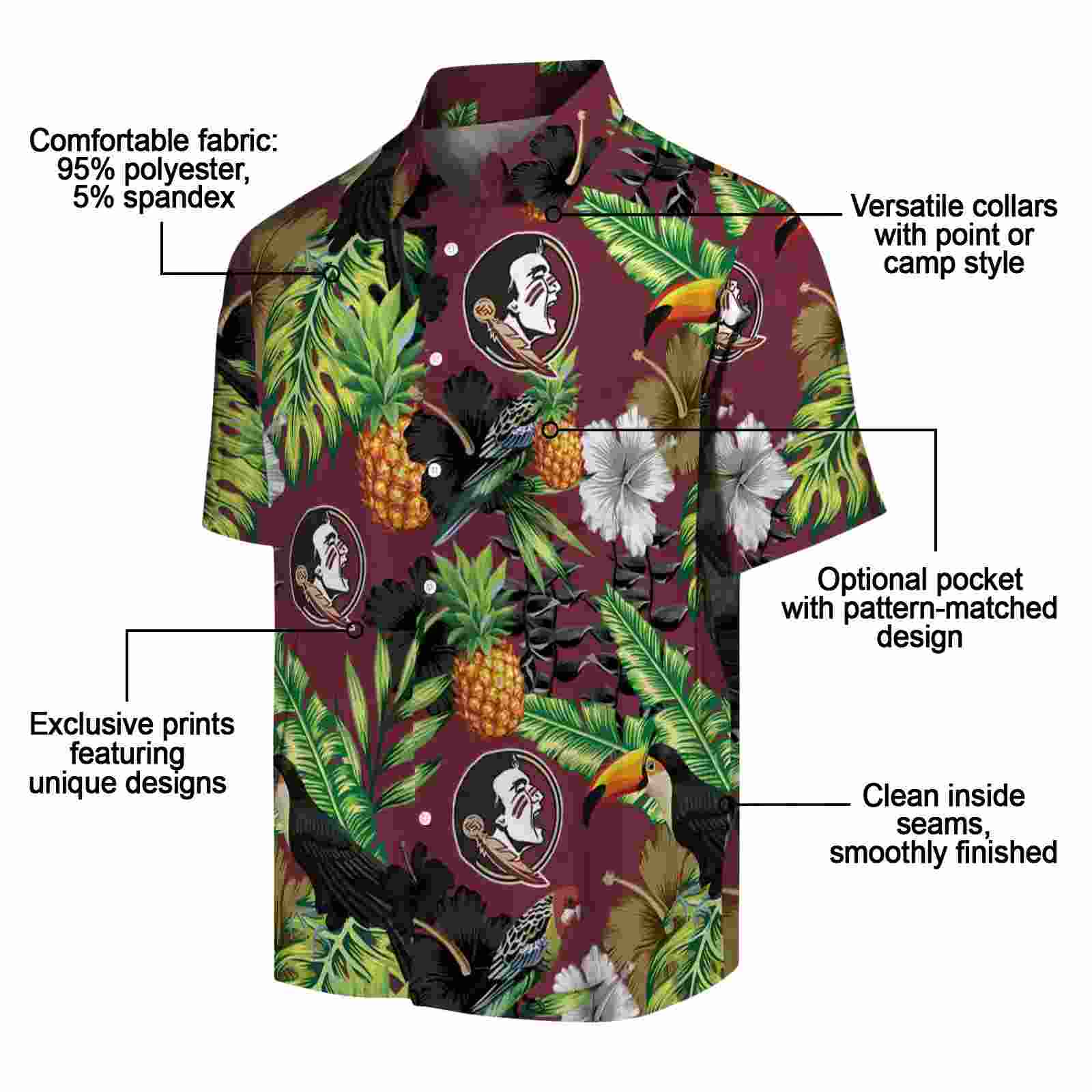 florida state seminoles toucan hibiscus pineapple garnet green hawaiian shirt new arrival