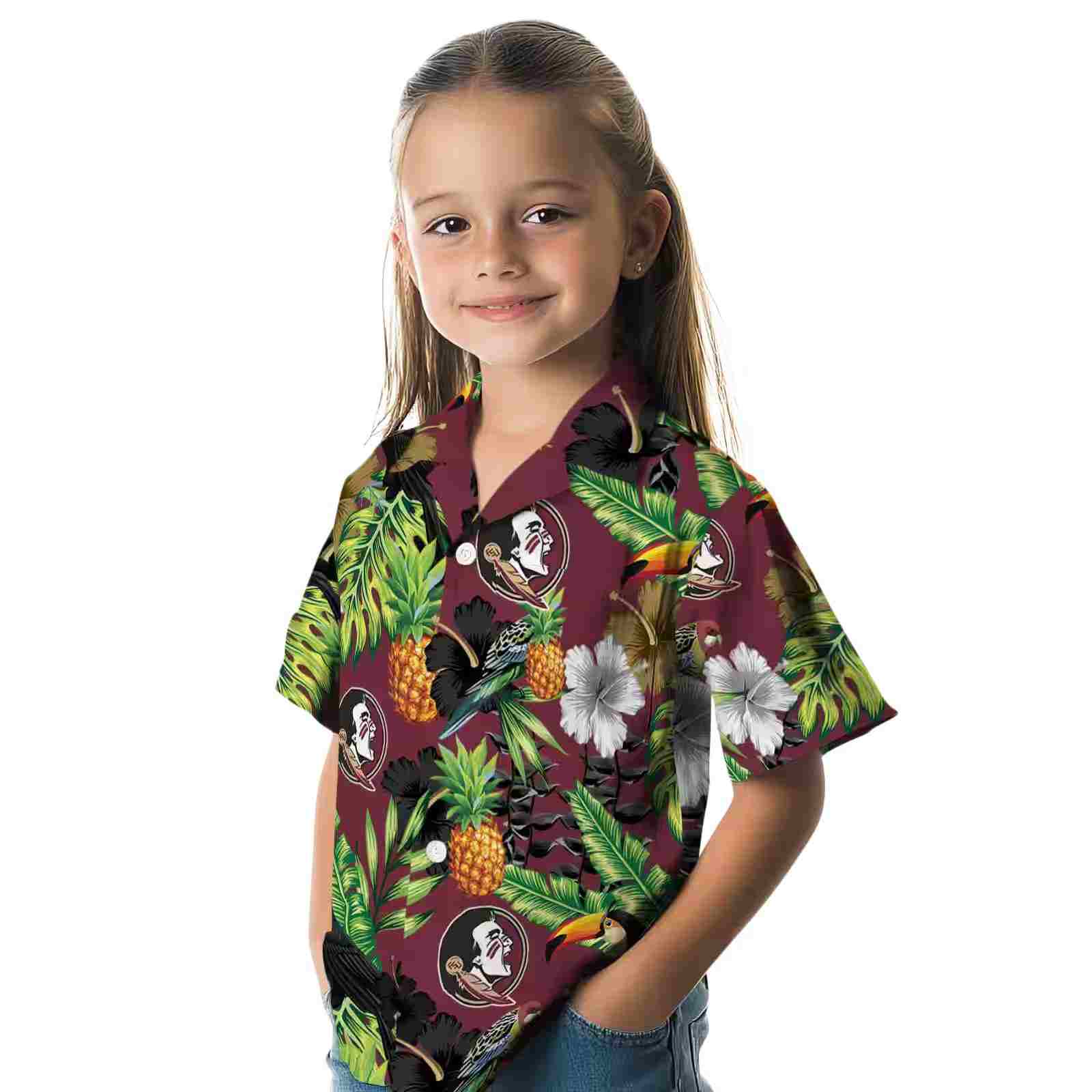 florida state seminoles toucan hibiscus pineapple garnet green hawaiian shirt premium grade