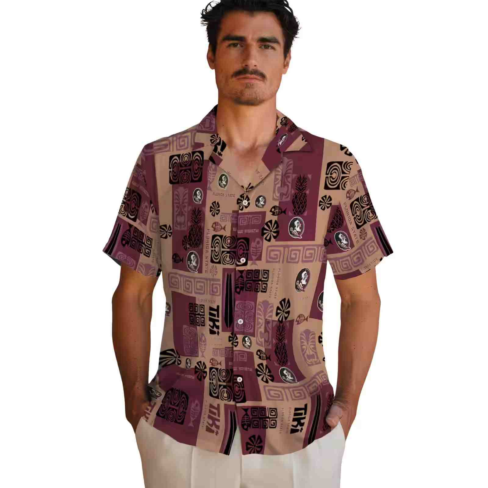 florida state seminoles tribal symbols garnet hawaiian shirt fashion forward