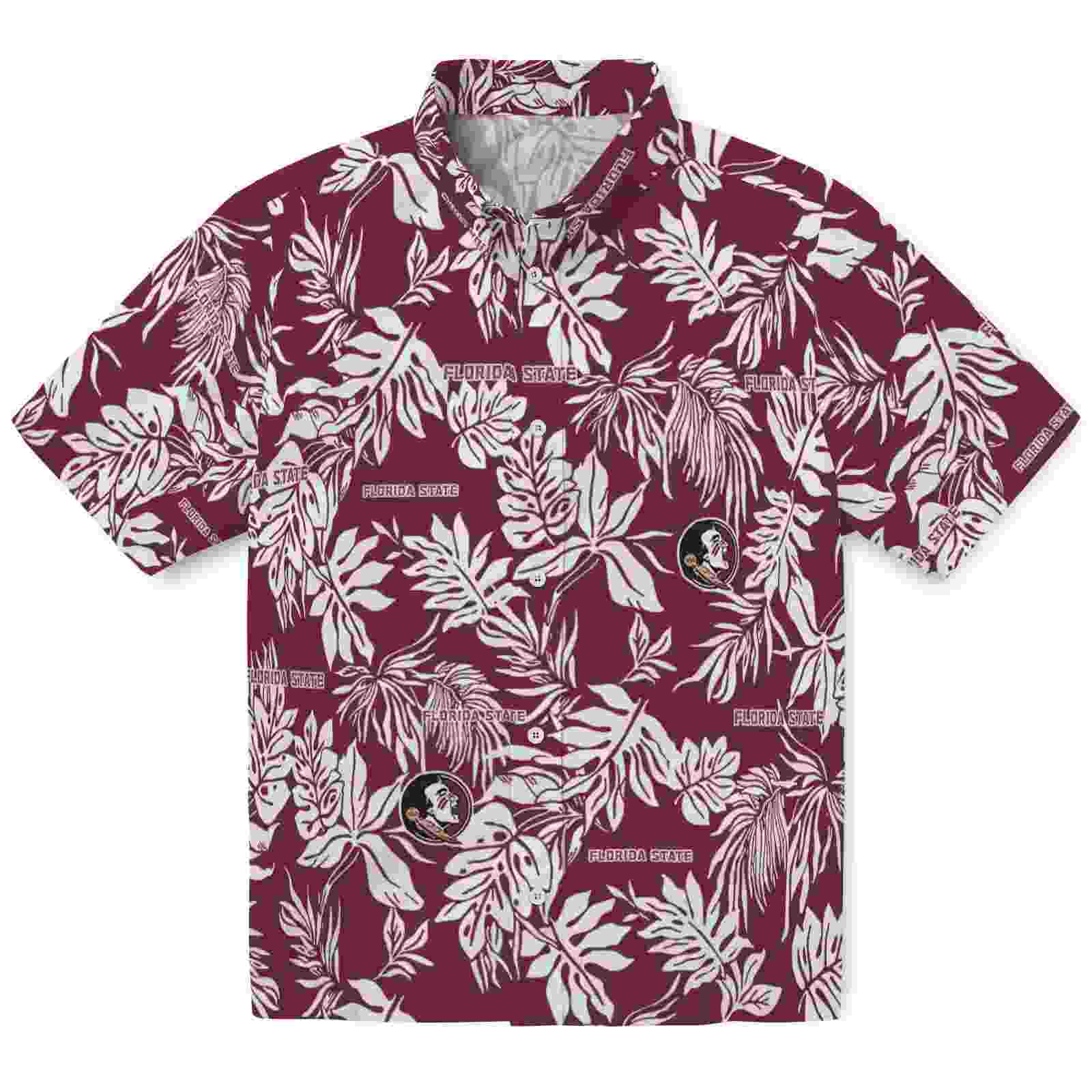 Florida State Seminoles Tropical Leaf Garnet White Hawaiian Shirt