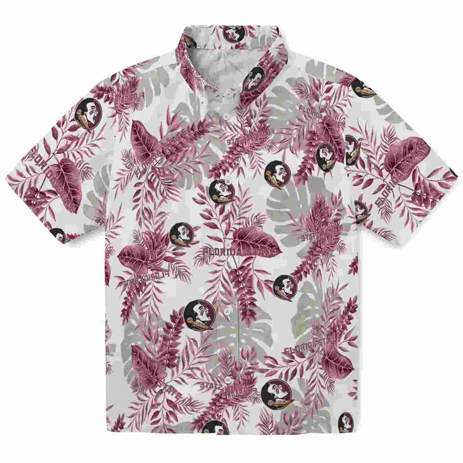 Florida State Seminoles Tropical Leaves Garnet White Hawaiian Shirt