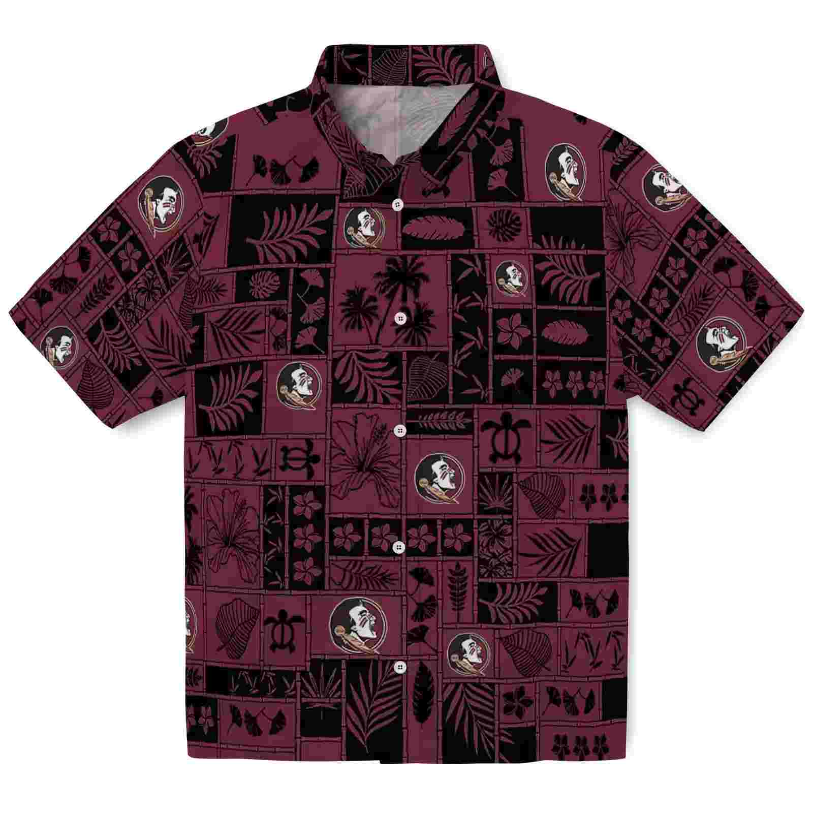 Florida State Seminoles Tropical Patchwork Garnet Black Hawaiian Shirt