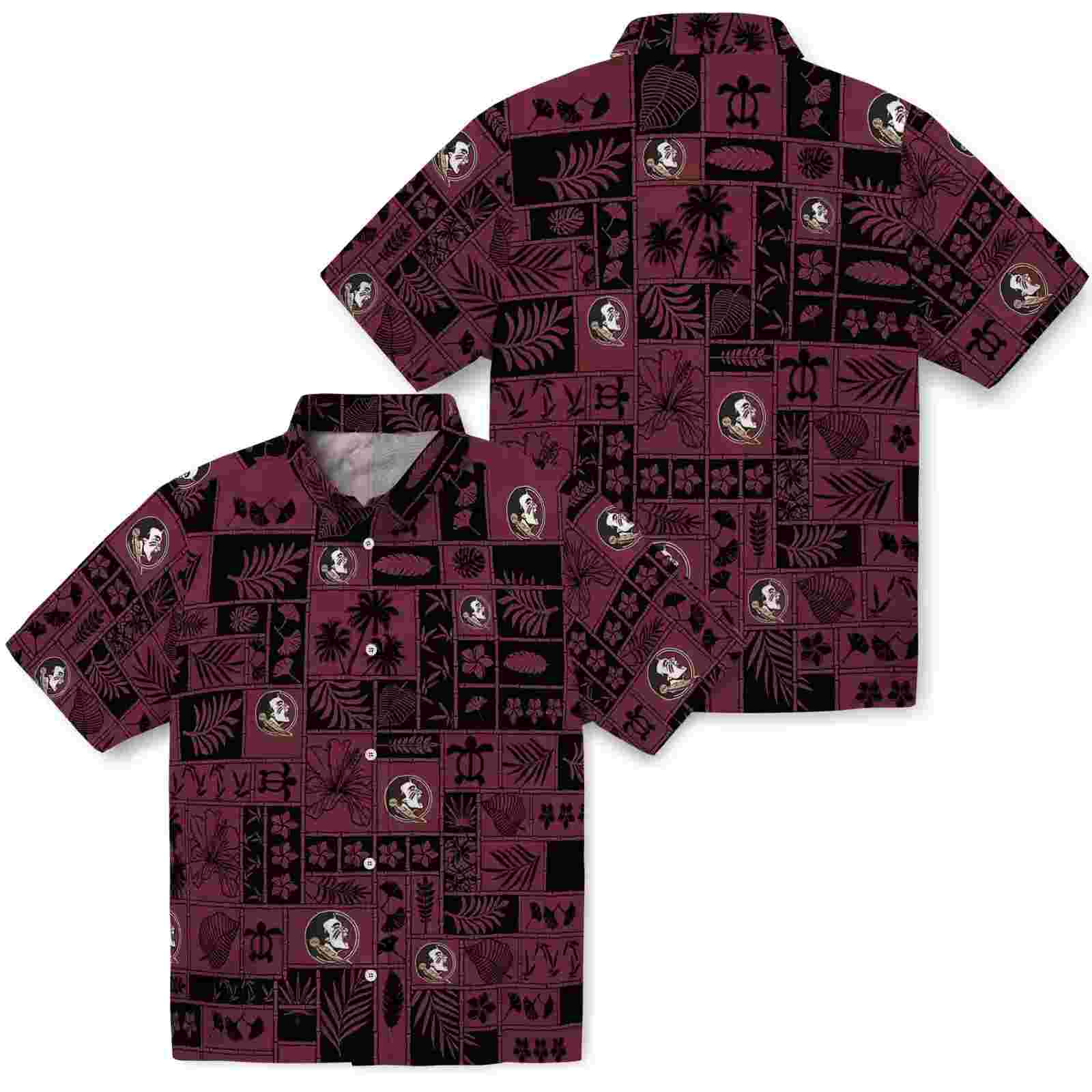 florida state seminoles tropical patchwork garnet black hawaiian shirt high quality