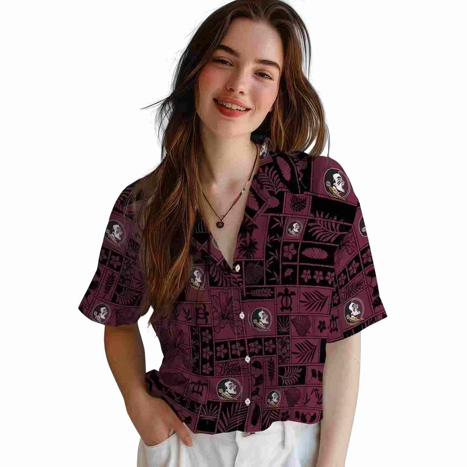 florida state seminoles tropical patchwork garnet black hawaiian shirt latest model