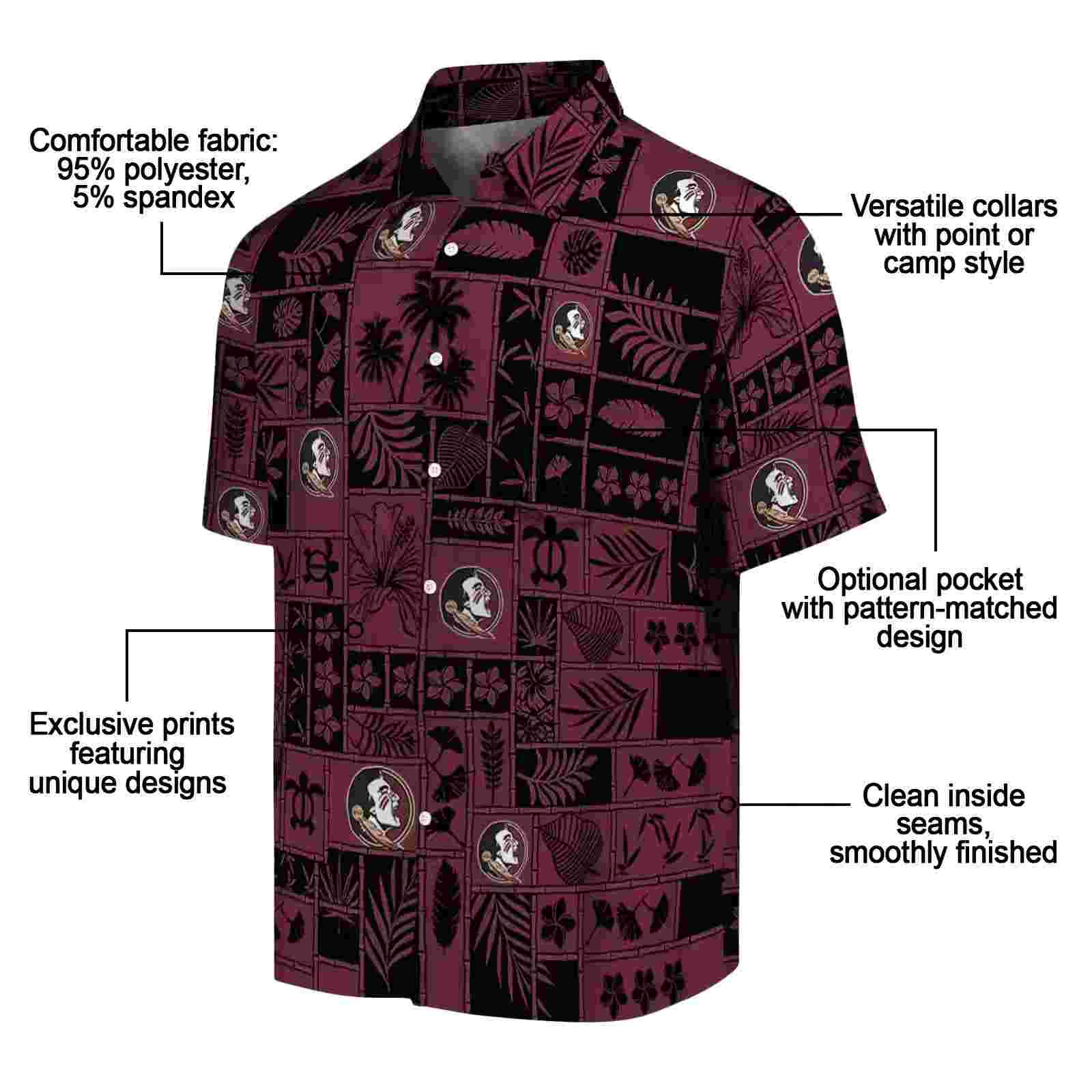 florida state seminoles tropical patchwork garnet black hawaiian shirt new arrival