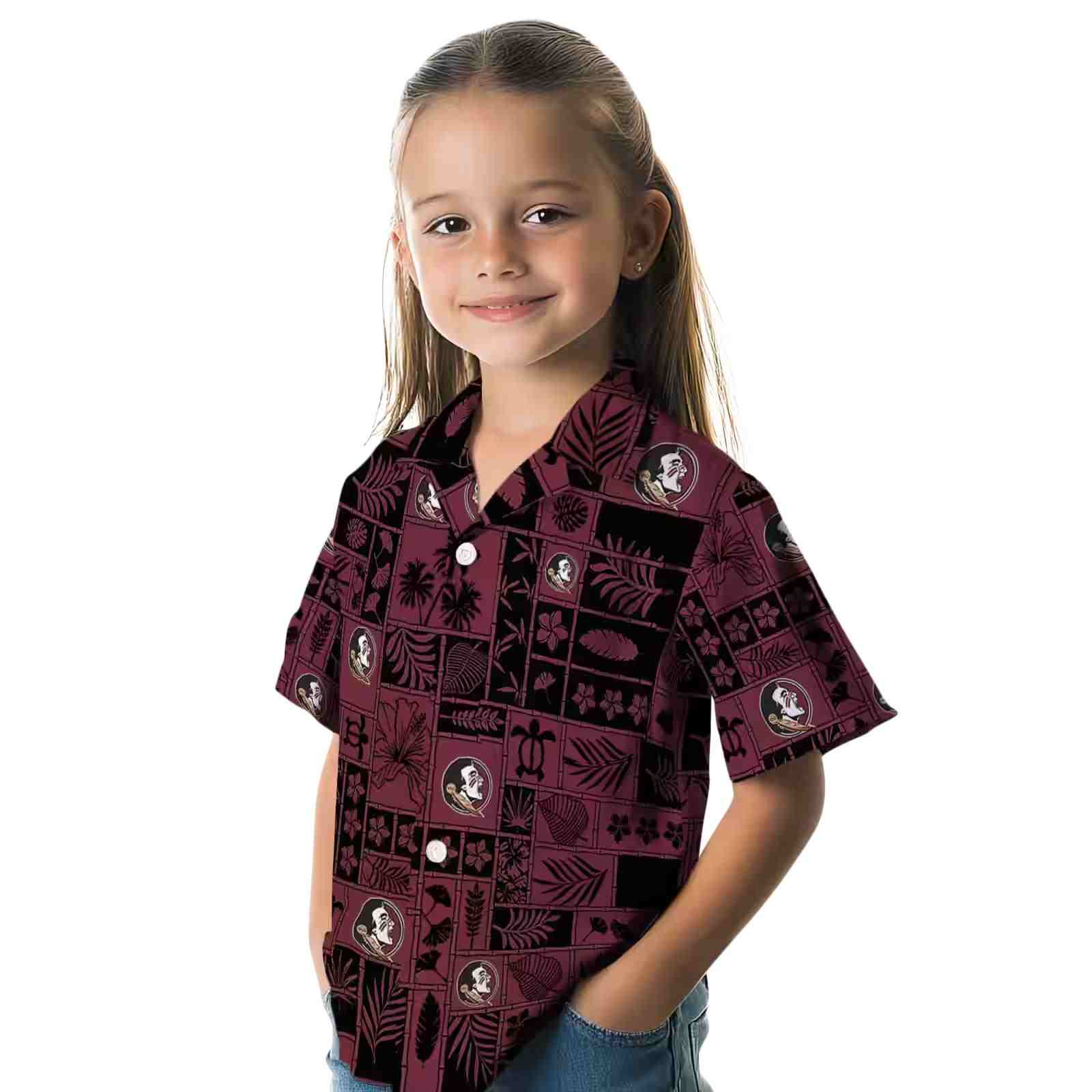 florida state seminoles tropical patchwork garnet black hawaiian shirt premium grade