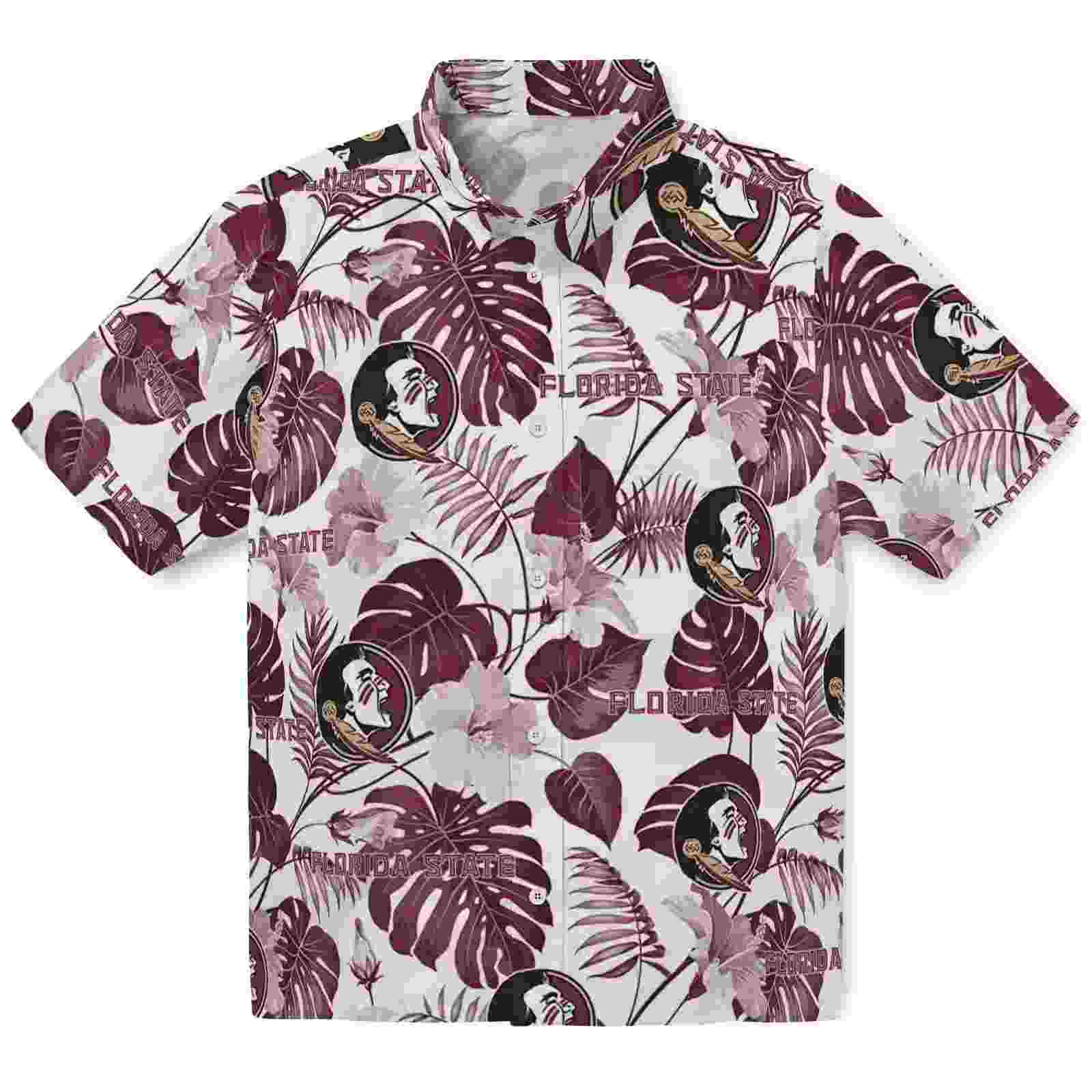 Florida State Seminoles Tropical Plants Garnet White Hawaiian Shirt