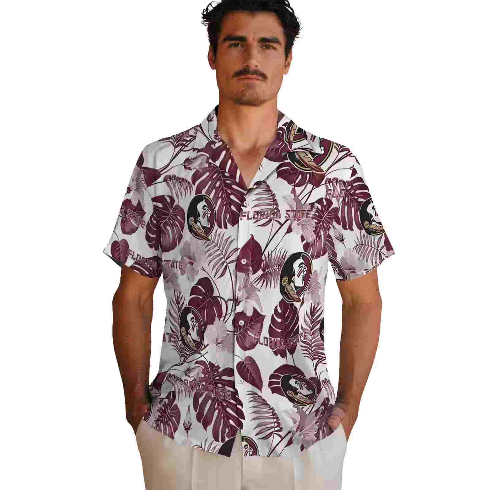 florida state seminoles tropical plants garnet white hawaiian shirt fashion forward