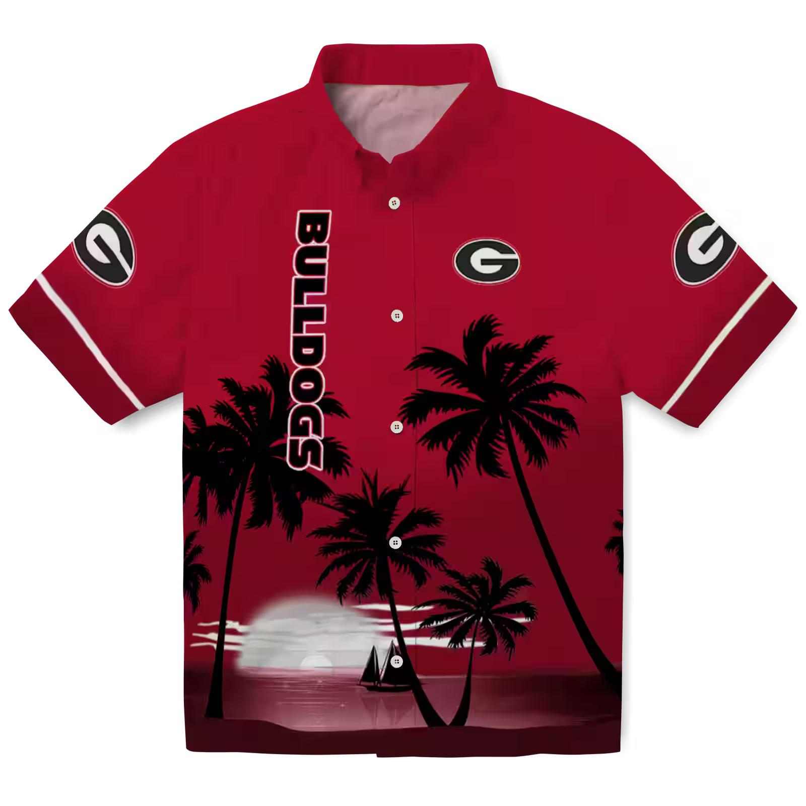 Georgia Bulldogs Beach Sunset Red Black Hawaiian Shirt