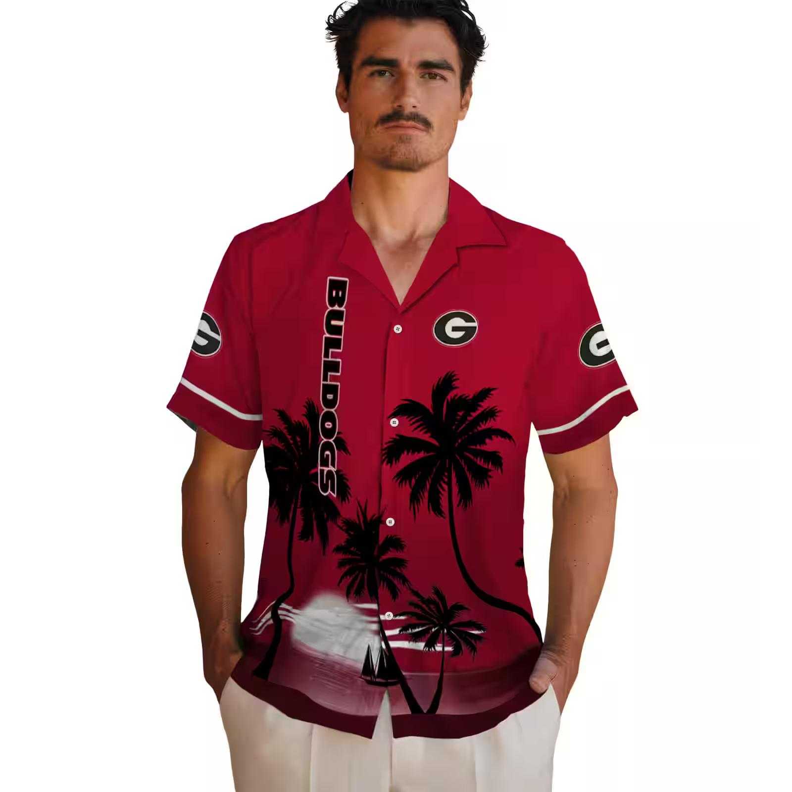 georgia bulldogs beach sunset red black hawaiian shirt fashion forward