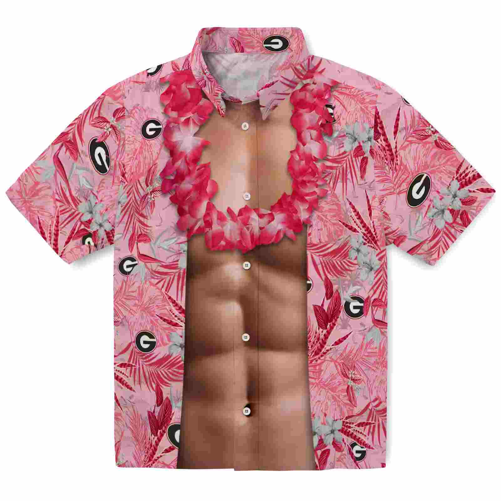 Georgia Bulldogs Chest Illusion Red Hawaiian Shirt