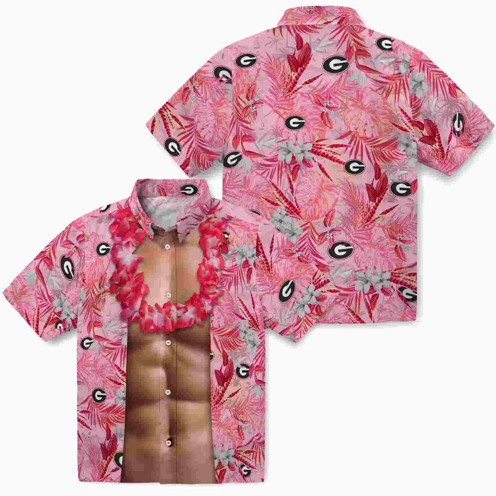 georgia bulldogs chest illusion red hawaiian shirt high quality