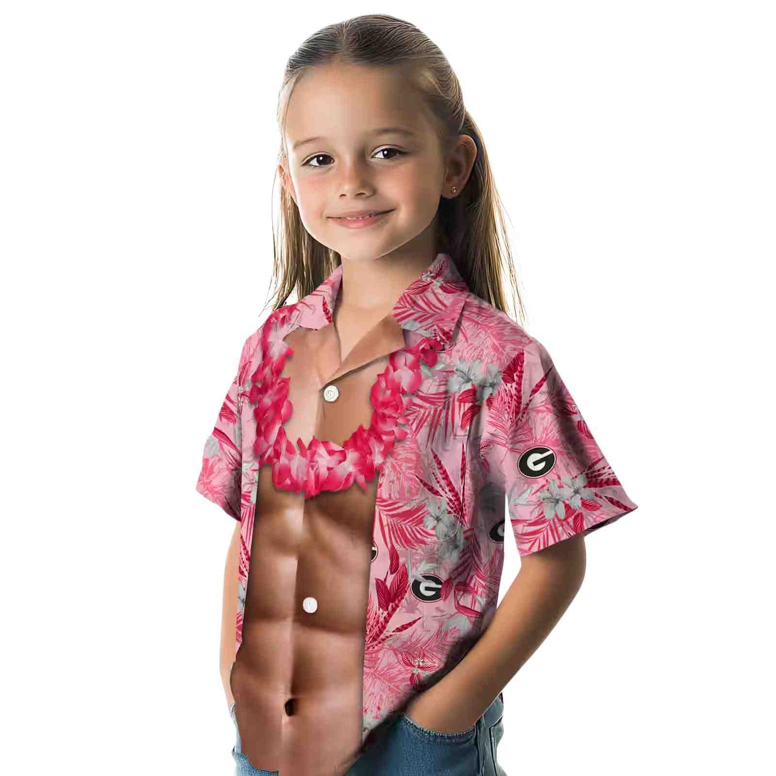 georgia bulldogs chest illusion red hawaiian shirt premium grade