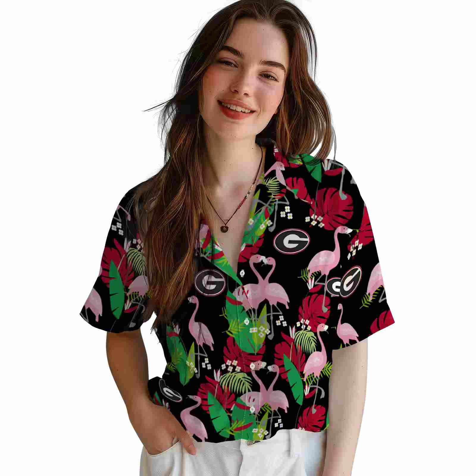 georgia bulldogs flamingo foliage red green hawaiian shirt latest model